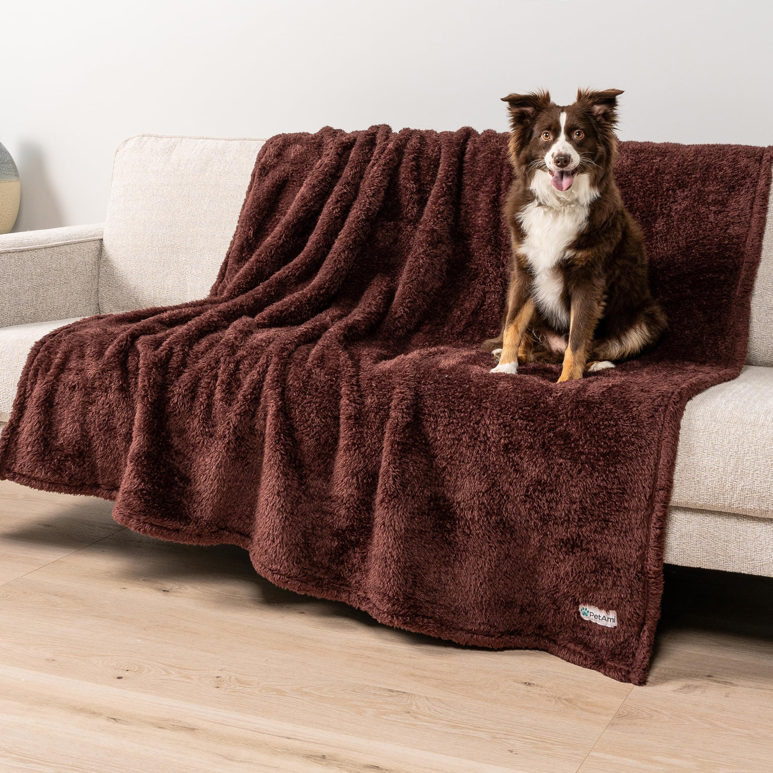 PetAmi Fluffy Waterproof Dog Blanket for Couch and Bed, Reversible Sherpa Pet Throw, Pee Proof Furniture Protector Sofa Cover, Washable Cat Blanket for Medium Large Dogs and Cats (Brown, 40x60)