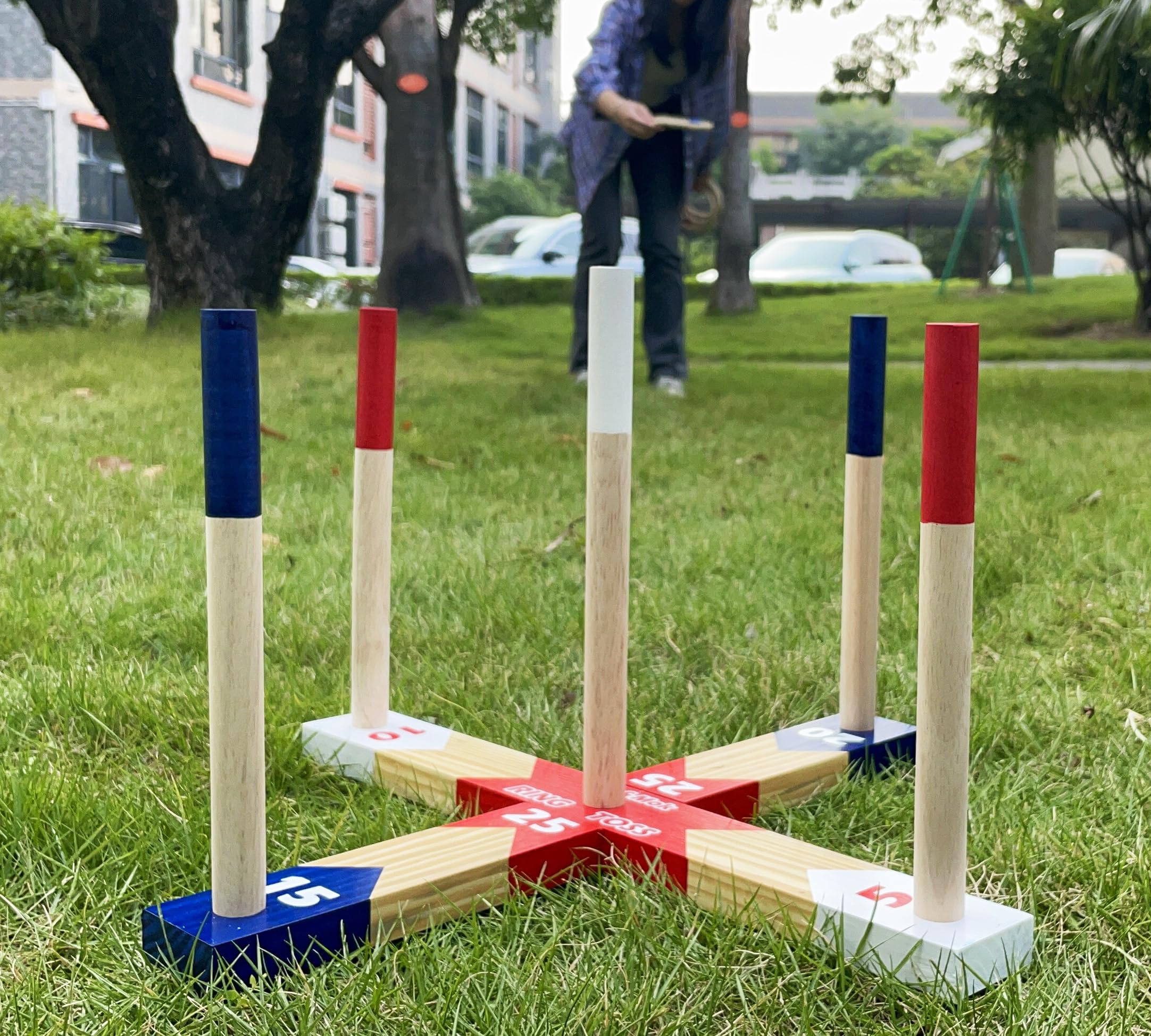 Giochi di lancio dell'anello in legno, set di giochi da giardino con quote premium, gioco di lancio