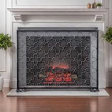 NicBex Pantalla de chimenea de 41 x 30.7 pulgadas, pantalla de chimenea de un solo panel, elegantes puertas de chimenea con patrón de enrejado de trébol, pantallas de chimenea de hierro independientes