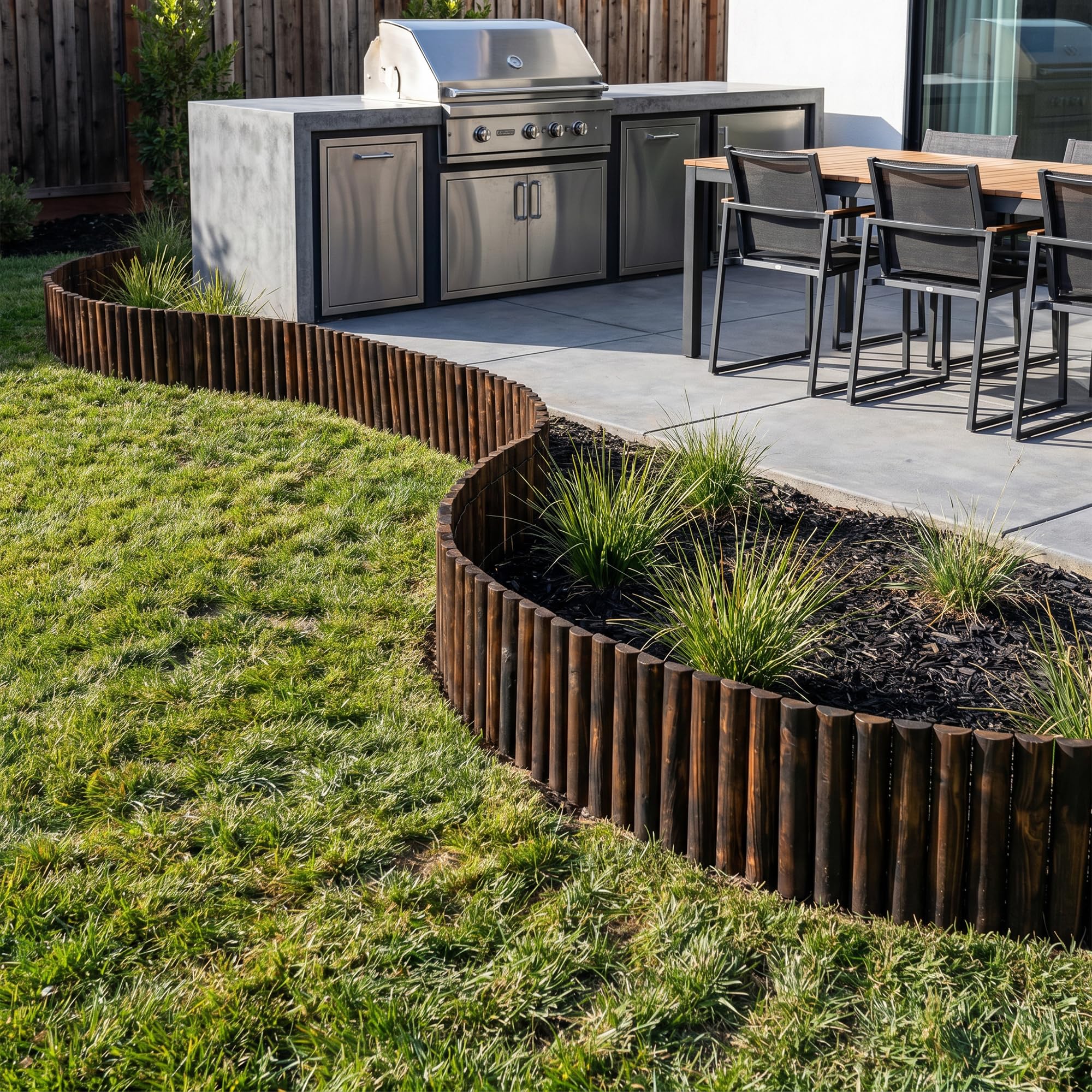Razenkante Holz Natur Holzzaun,Garten Rasenkante Holzkanten Flexibler Rollborder Rasenkante,Langlebiger Wooden Beeteinfassung Gartenzaun Umzäunung 20x120cm, Dunkelbraun
