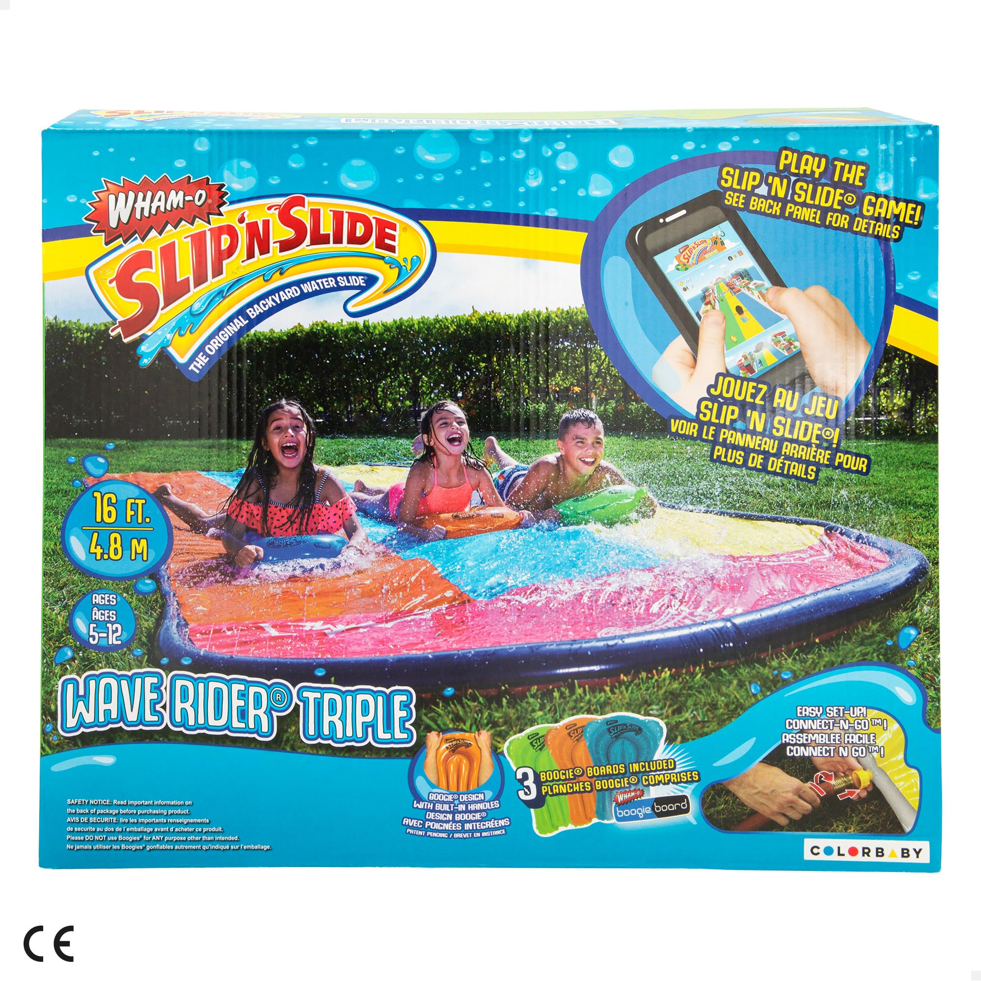 COLORBABY 47021 - Slip ‘N Slide Pista Deslizante de Agua, Medidas 4.8 m con 3 Tablas de Surf, Juegos de Agua, Juguetes de Exterior, Juegos de Piscina, Juegos al Aire Libre para niños y niñas