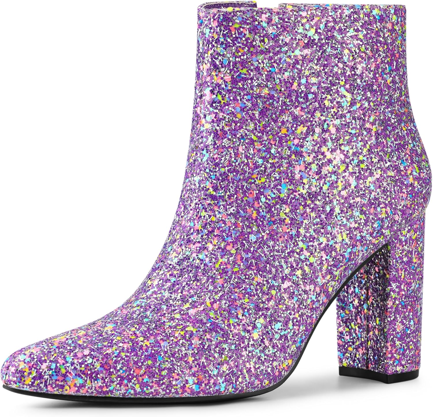 Allegra K Women's Glitter Pointed Toe Chunky Heel Ankle Boots