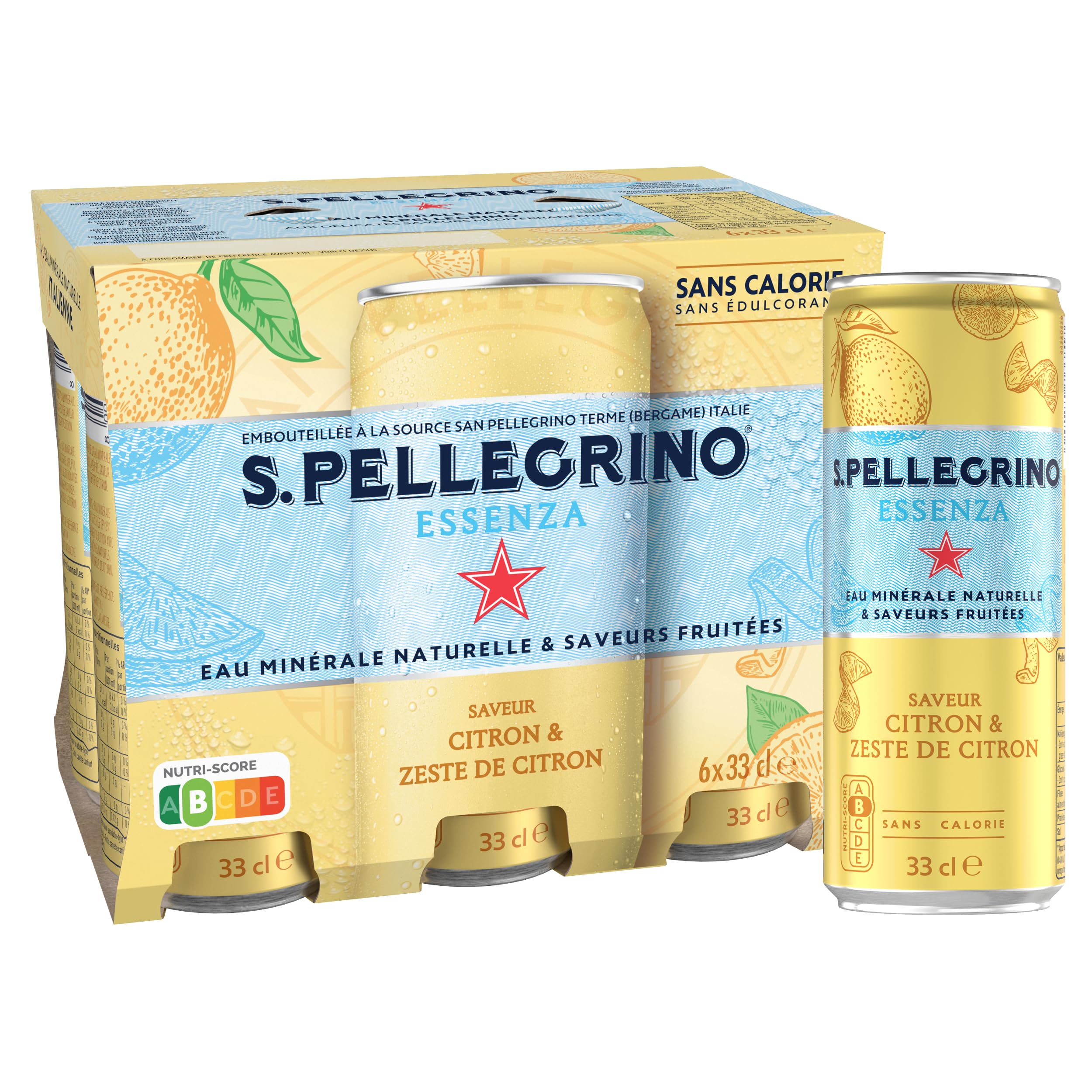 SANPELLEGRINO Essenza Citron Zeste de Citron - 4 packs de 6x33cl
