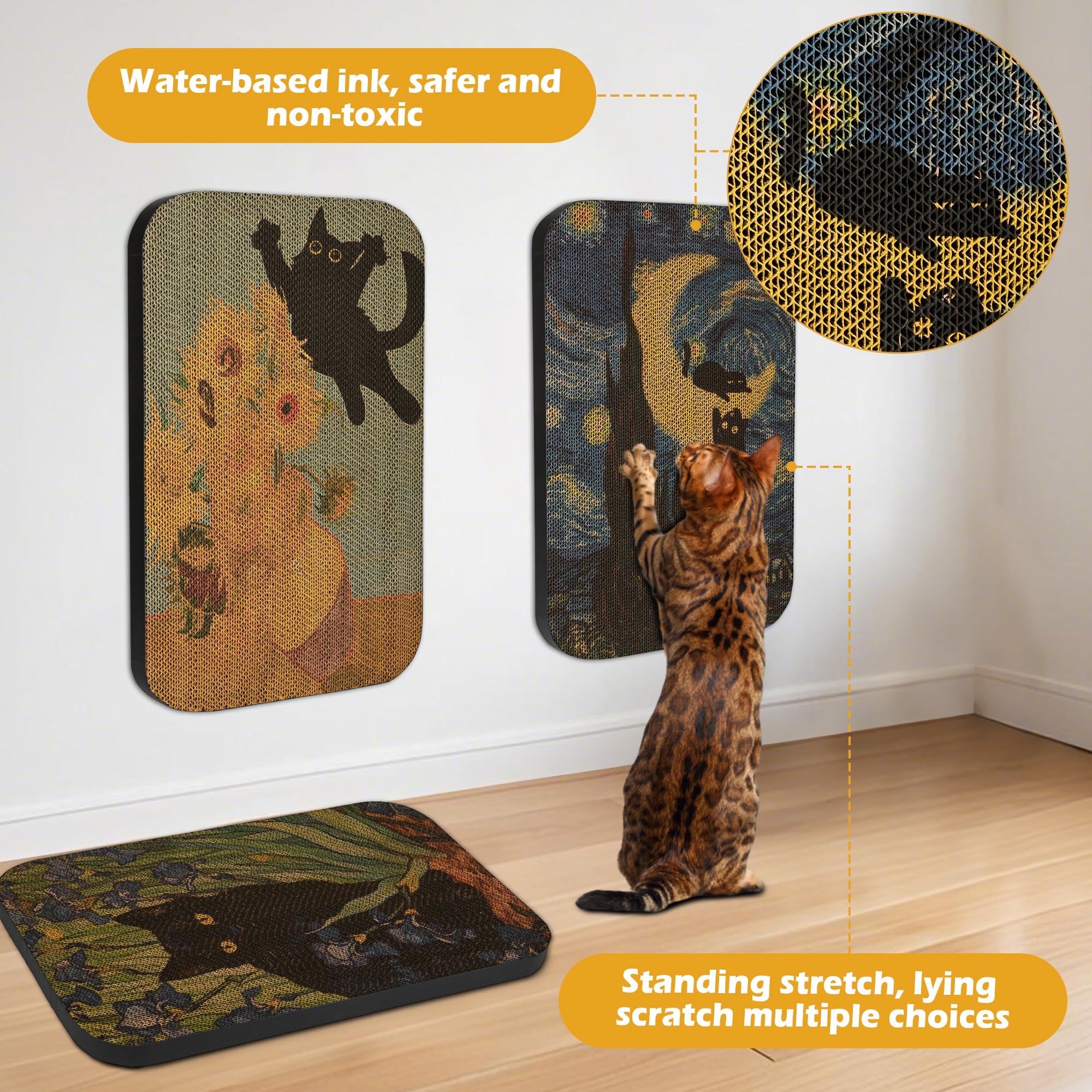 Paquete de 4 tablas de rascar para gatos con caja, rascador para gatos, almohadilla de cartón para gatos de interior (Serie 1)