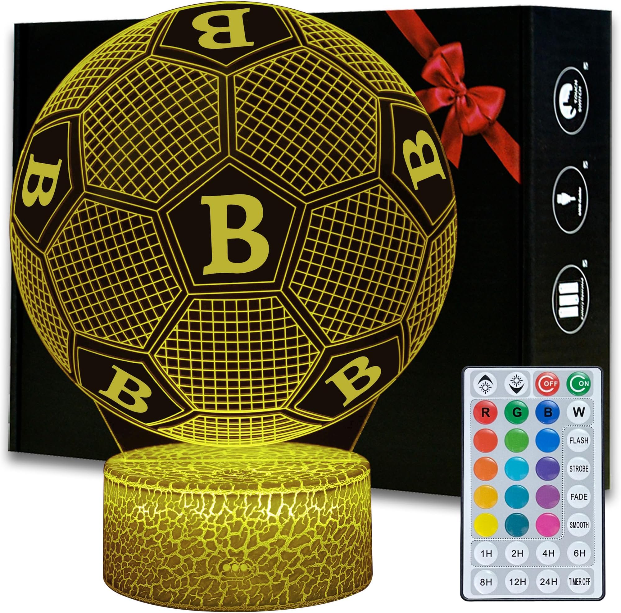 MagicluxSoccer Night Light, 16 Color Changing, Brightness Adjustable with Remote Control, Sports Room Decor, Soccer Memorabilia Gifts for Boys Teens Men Birthday Christmas
