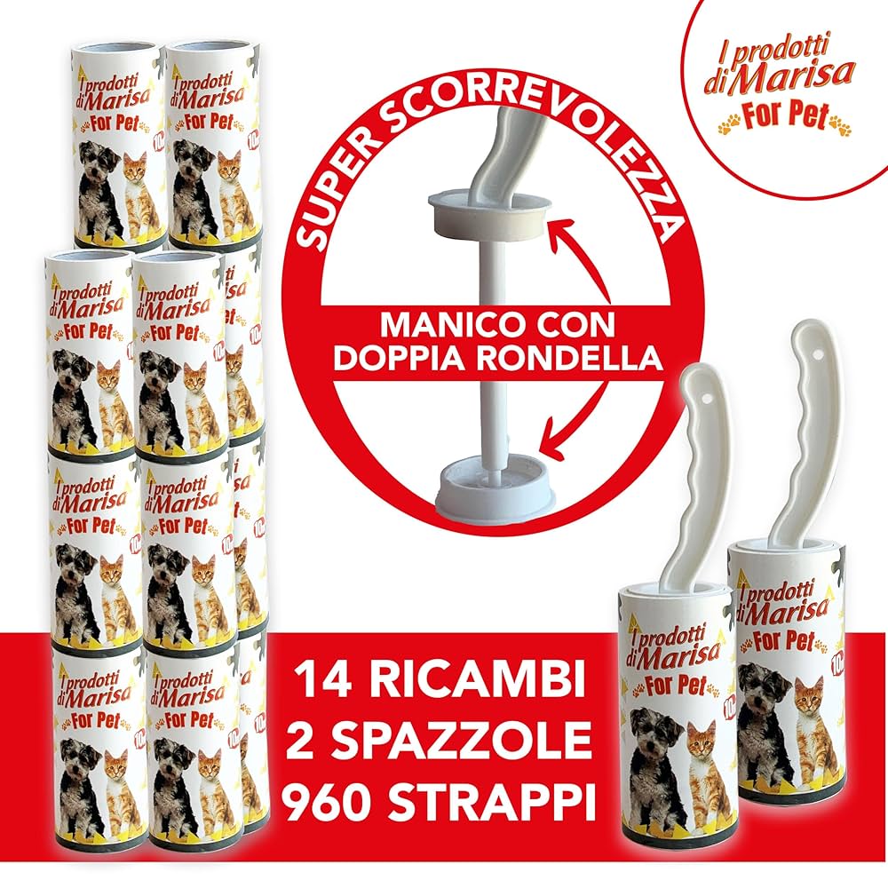 Kit Pulizia Animali Domestici - Spazzola Pelucchi Con 3 Ricariche (144 Fogli) + 240 Sacchetti Cacca - Foto 10
