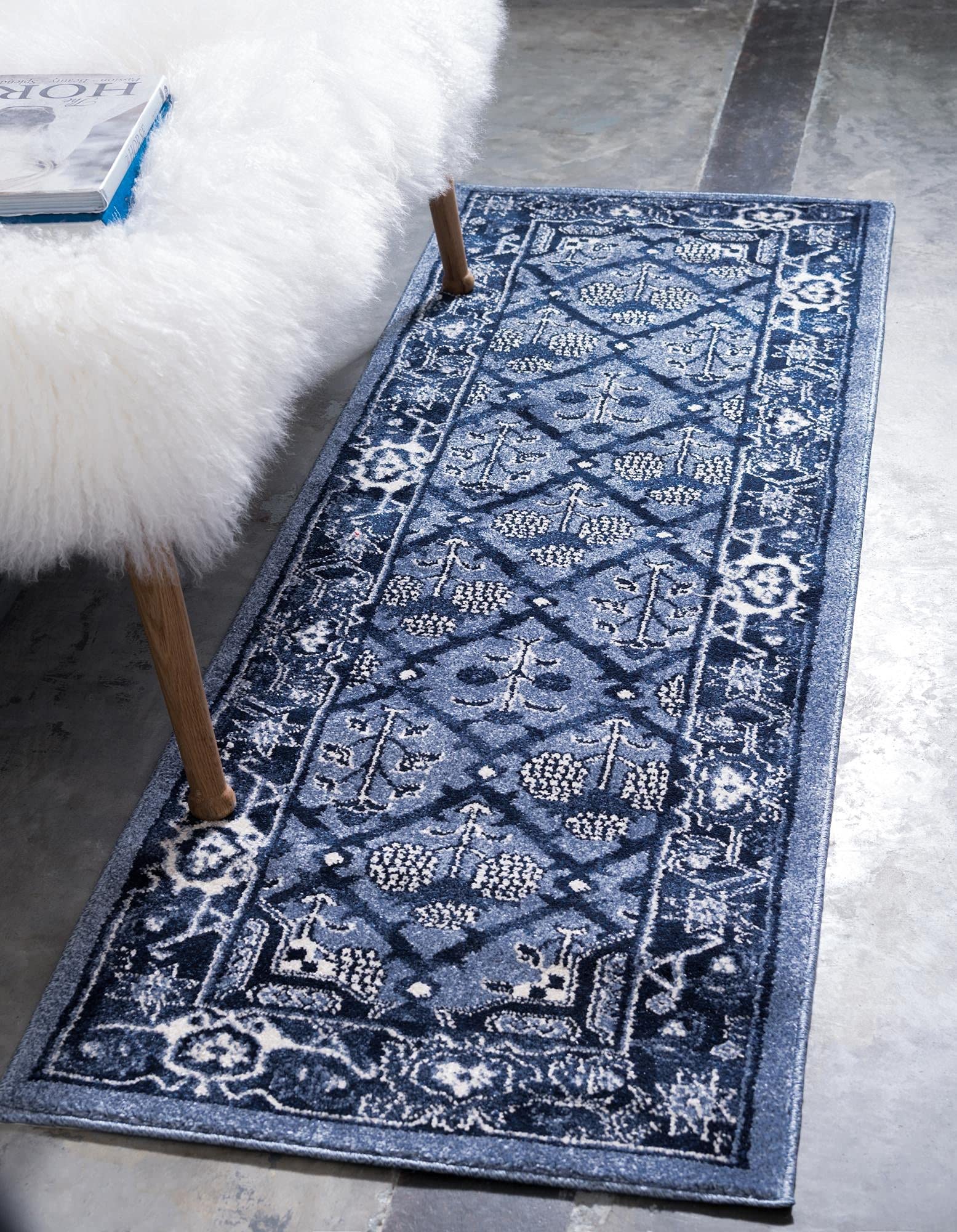 Rugs.com Miranda Collection Rug – 2' x 6' Runner Blue Medium Rug Perfect for Hallways, Entryways