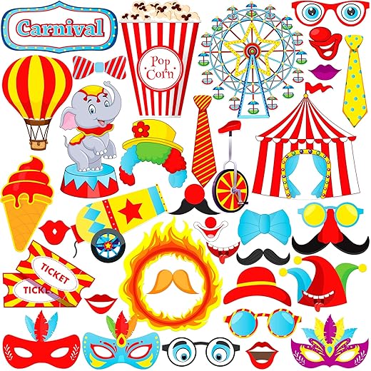 KatchOn, Huge Carnival Photo Booth Props - Pack of 35 | Carnival Props for Photo Booth | Circus Photo Booth Props | Carnival Themed Photo Booth Props | Carnival Photo Props for Carnival Decorations