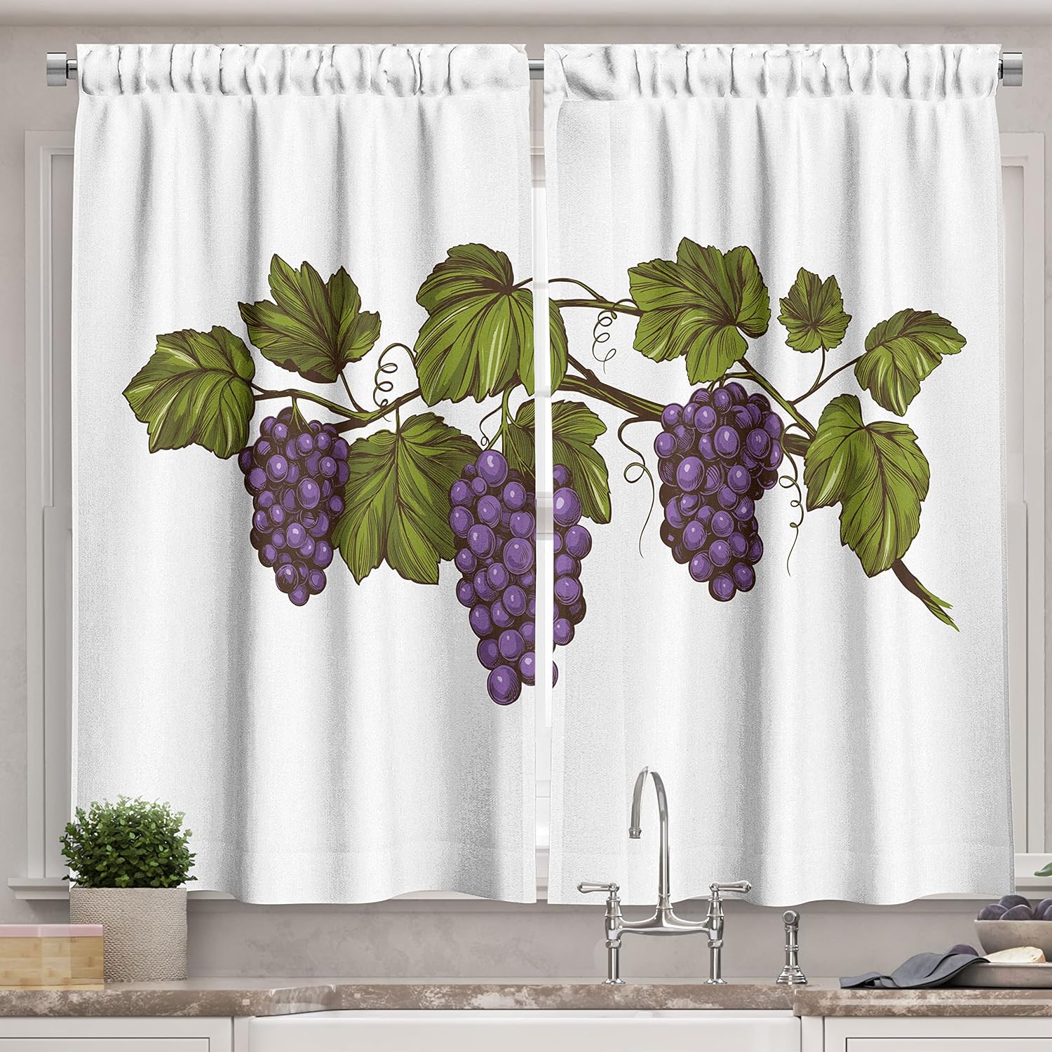 Lunarable Wine Grapes Kitchen Curtains, Drinking Tasting