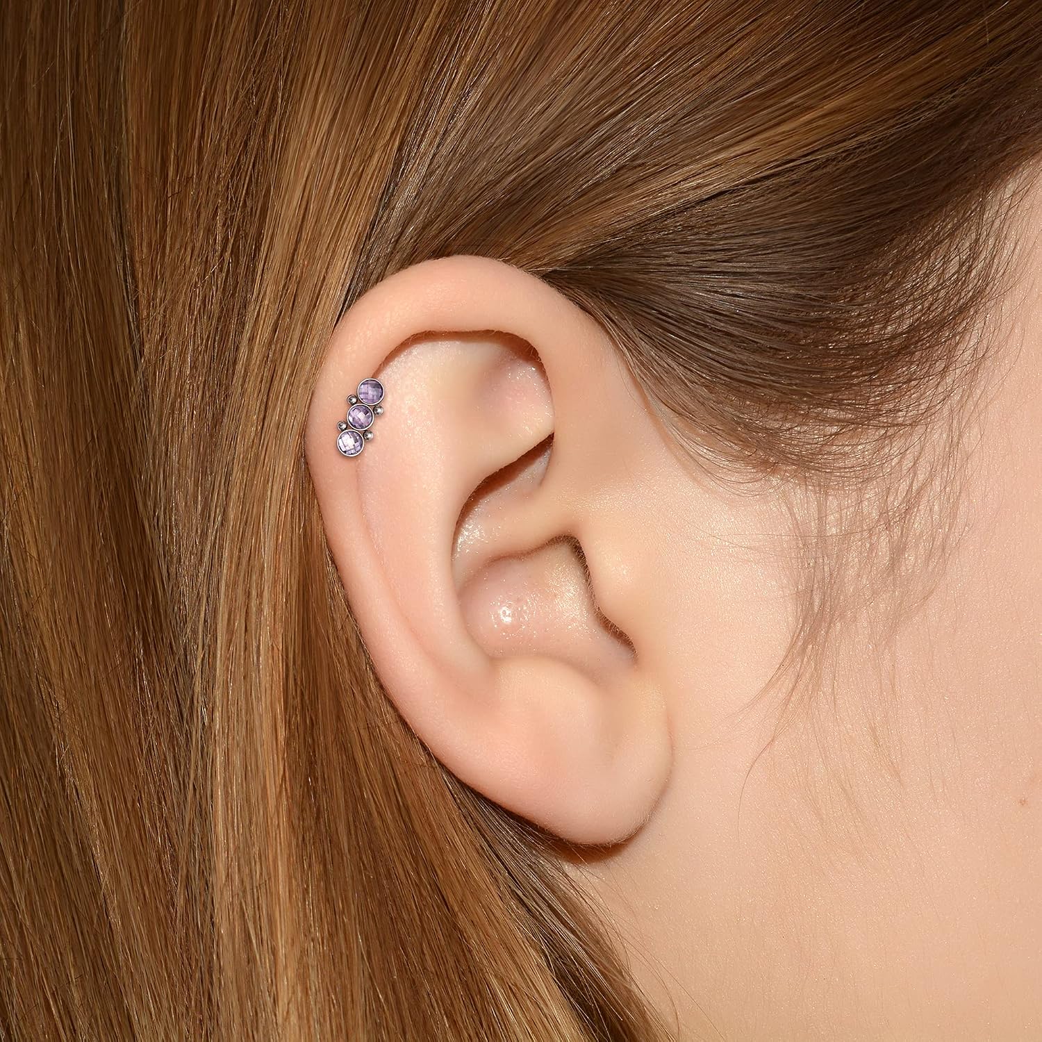 "Cartilage Earring Stud - Titanium Cartilage Jewelry, Cartilage Piercing CZ Curved Bar"