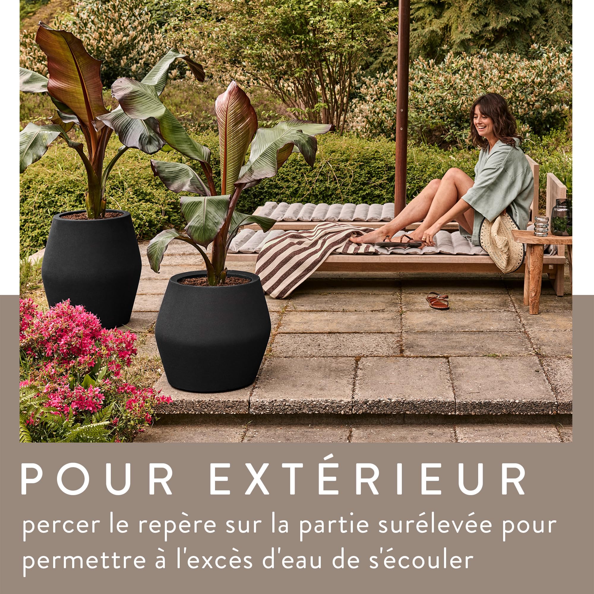 Elho June Split High 46cm Pot de Fleurs - Noir | L 46 x l 46 x H 53.6 cm | Convient à l’intérieur et à l’extérieur | Plastique 100 % recyclé