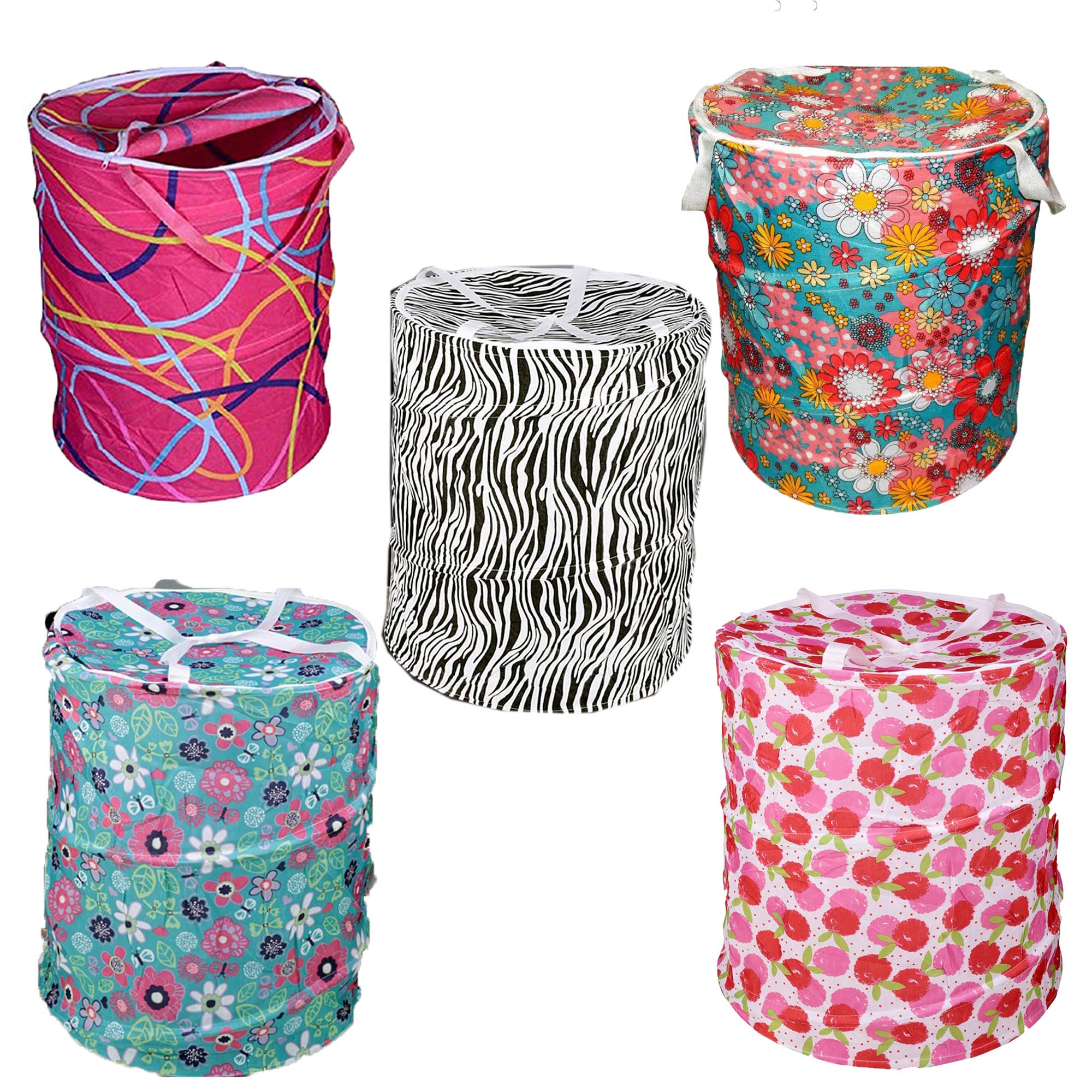 Metro Bazar Round Cloth Foldable Laundry Basket Bag, Volume:30 L,Multi Color Multipurpose Foldable and Collapsible Laundry Basket with Zippered Lid (35 X 35 X 43 cm) Multi Colour 1 Piece.-image-43