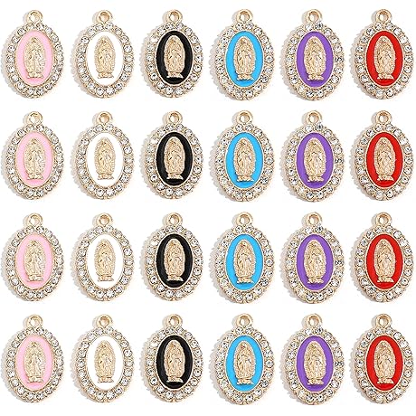 60pcs Mix Color Virgin Mary Charms for Jewelry Making Miraculous Medal Enamel...