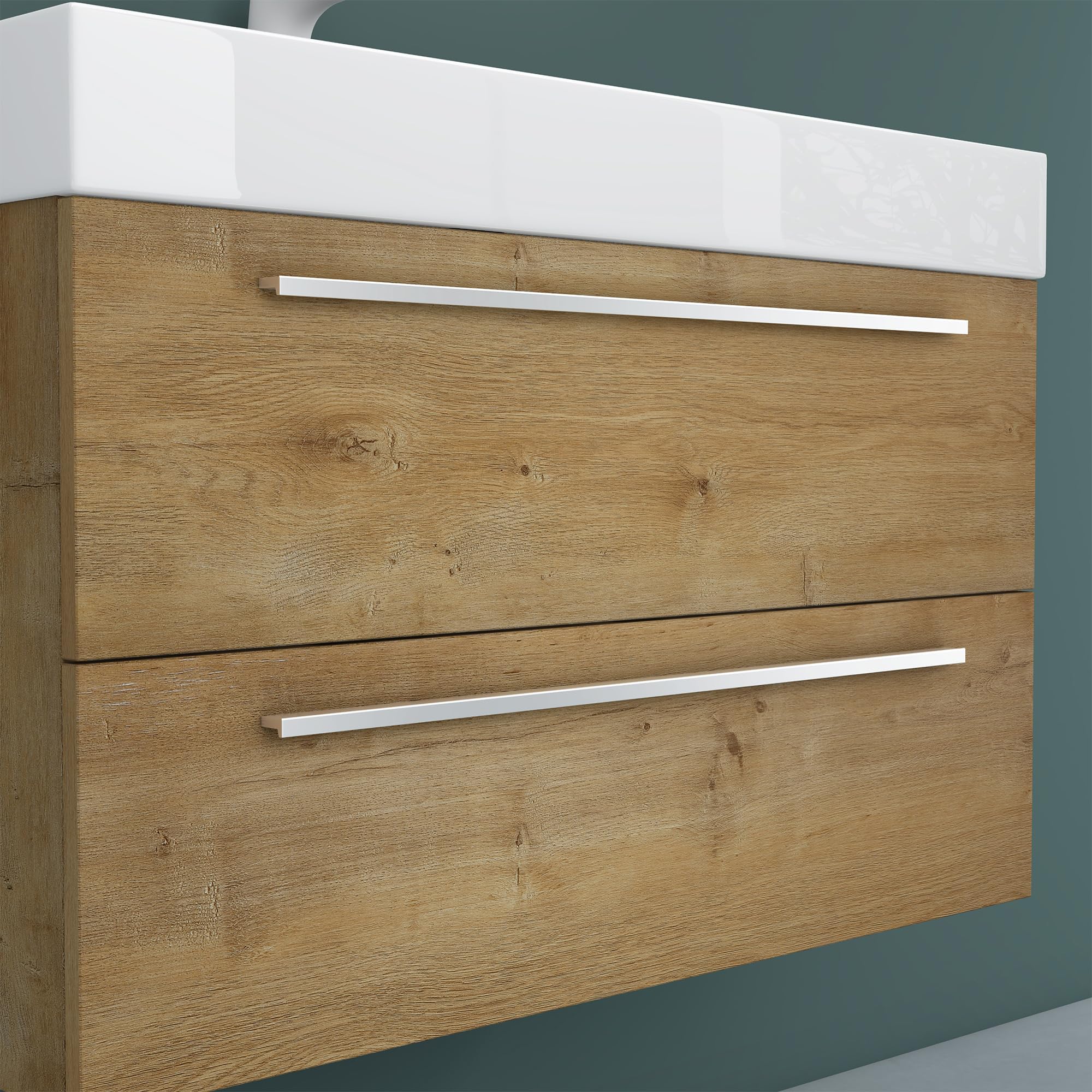 Mai & Mai Meuble de Salle de Bain Marron Clair 90cm Meuble sous Vasque Quadratto Meuble Suspendu avec Vasque