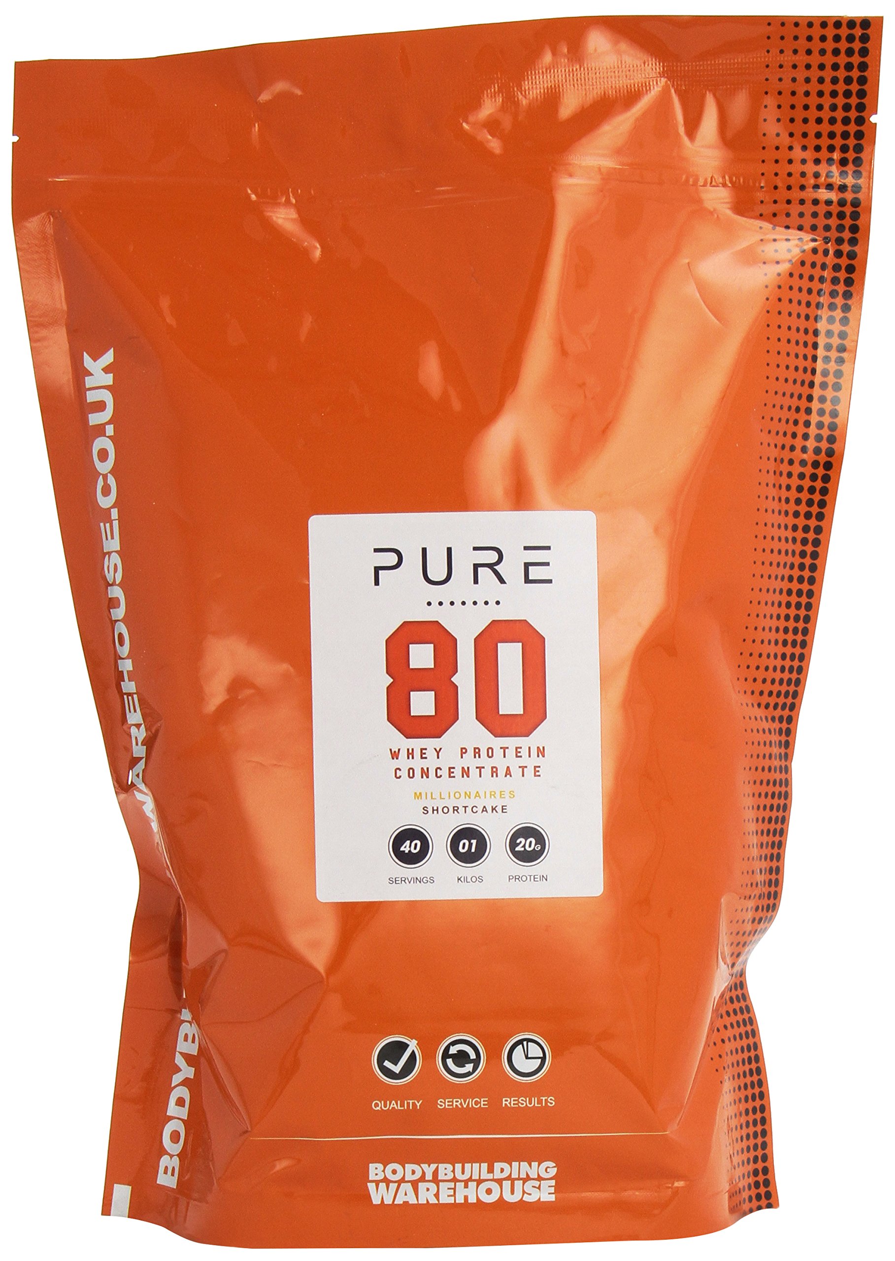 Bodybuilding Warehouse Pure Whey Protein Concentrate 80 - Grass Fed, Low Carb, Low Fat - Millionaires Shortcake 1kg