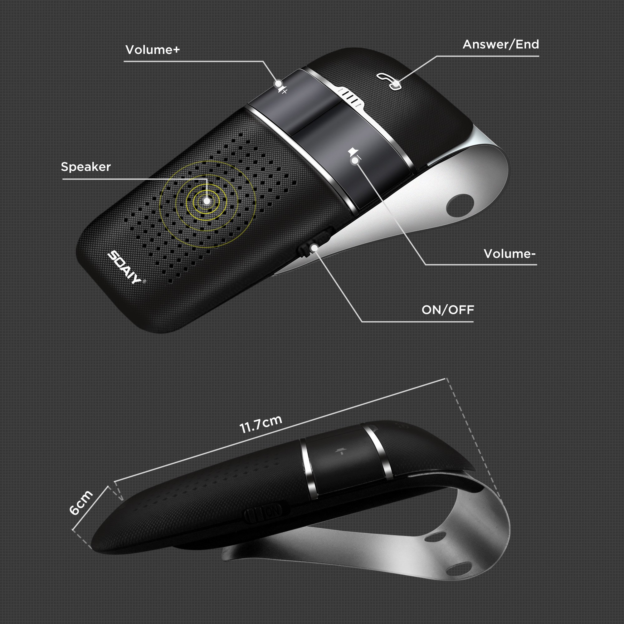 S32 Auto Kfz Bluetooth V5.0 Freisprecheinrichtung Freisprechanlage Car-Kit für Sonnenblende Automatische Abschaltung und Aktivierung möglich Musik GPS Unterstützung mit Deutscher Sprachausgabe