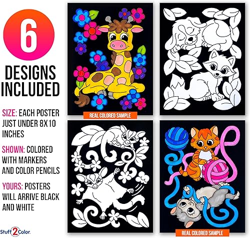 Miniatura 3 de Stuff2Color Baby Animals - Paquete de 6 carteles de terciopelo para colorear