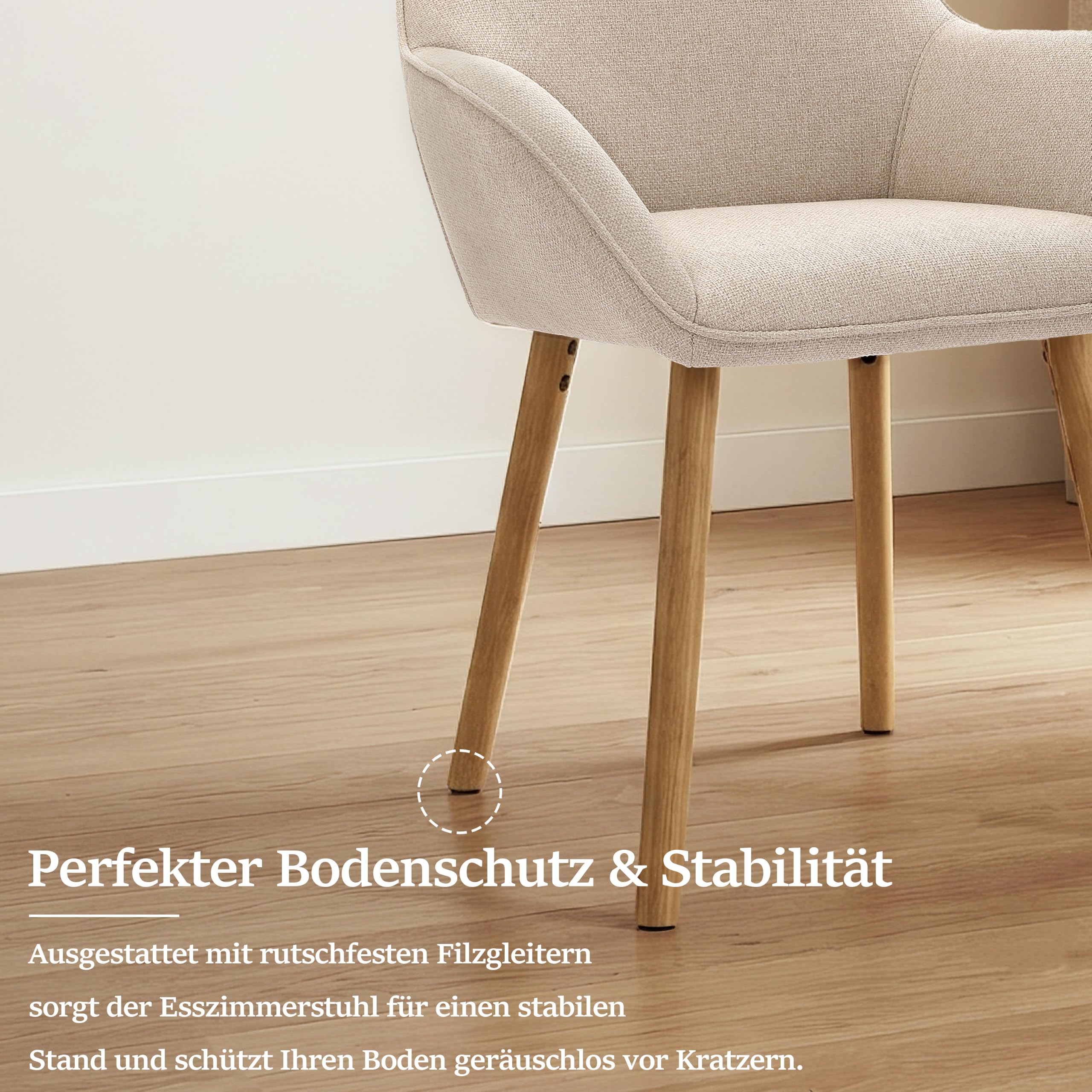 Lot de 2 Chaises de Salle à Manger Pieds en Bois, Chaise Fauteuils Rembourrés avec Accoudoirs, Chaises de Cuisine en Lin pour Salon, Bureau, Beige