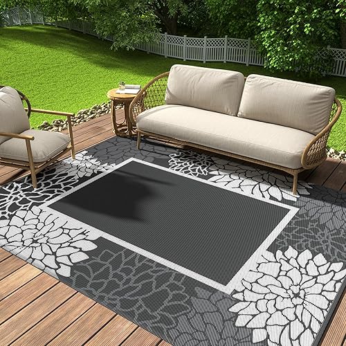 COCOER Alfombra floral para exteriores, reversible, de secado rápido, de 6 x 9 pies, impermeable, para interiores y exteriores, para exteriores,