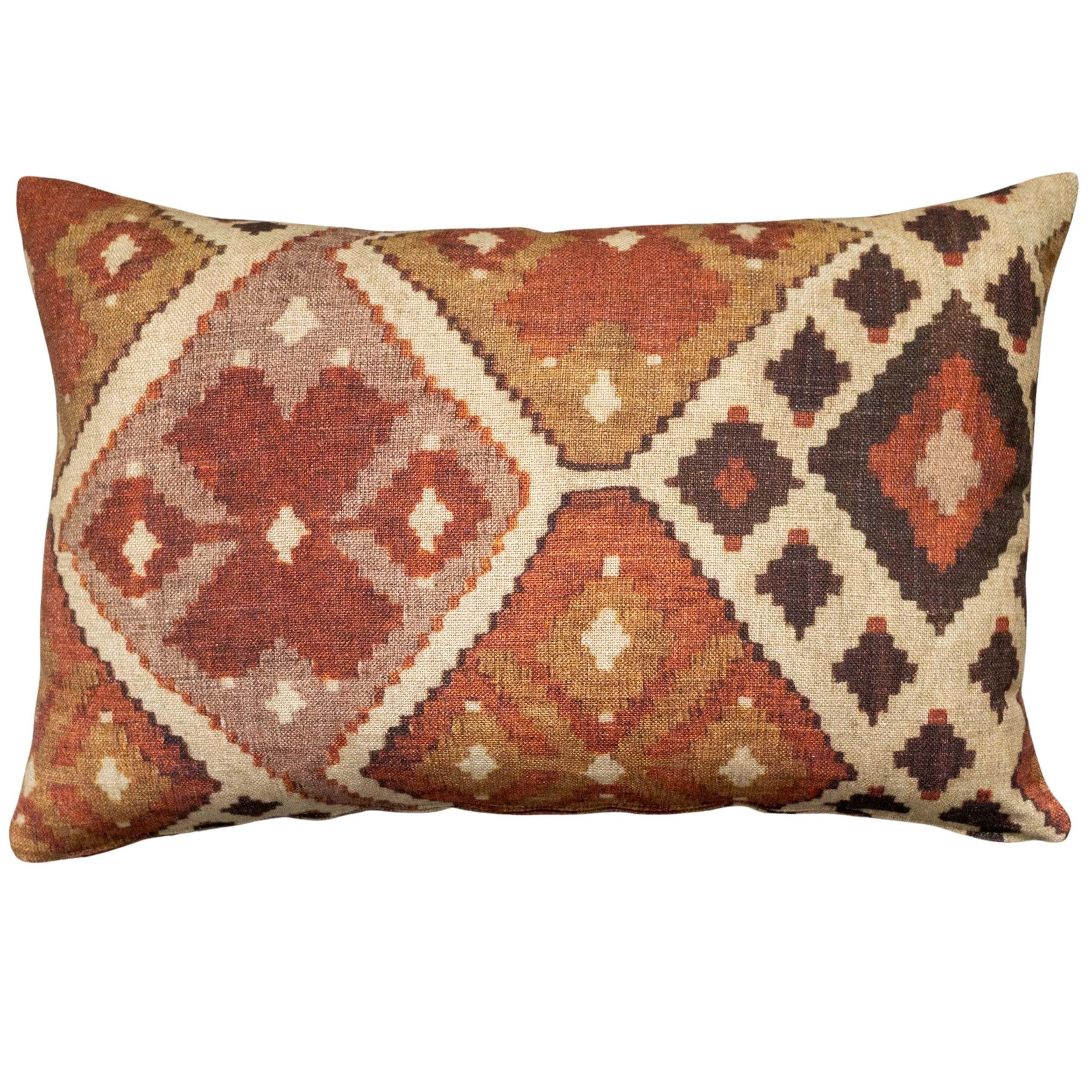 Terracotta Kilim Turkish Style Printed XL Rectangular Cushion Cover. Soft All-Natural Linen-Blend Cloth in Terracotta and Burnt Orange. 23x15" XL Rectangle Cover Only.