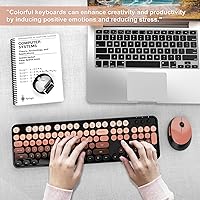 Vista 7 de Combo de teclado y mouse inalámbricos, teclado ergonómico de tamaño completo con diseño retro tipo máquina de escribir, con teclas redondeadas