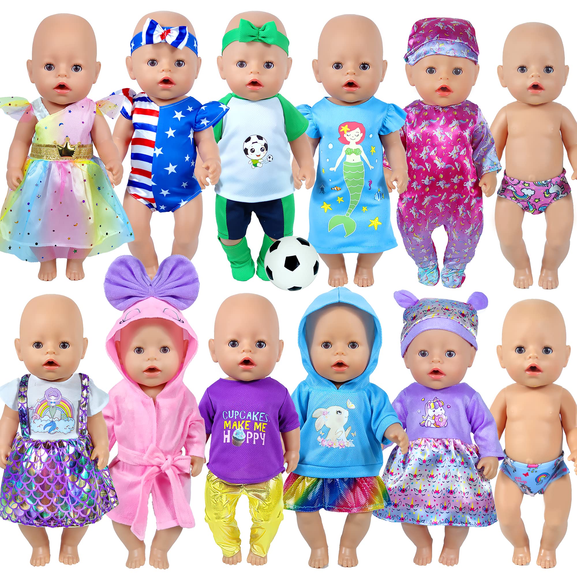 12 Sets 14-16-Inch-Baby-Doll-Clothes-Outfits Dress Headbands Accessories Compatible with 43cm New Born-Baby-Doll, 15-inch-Baby-Doll