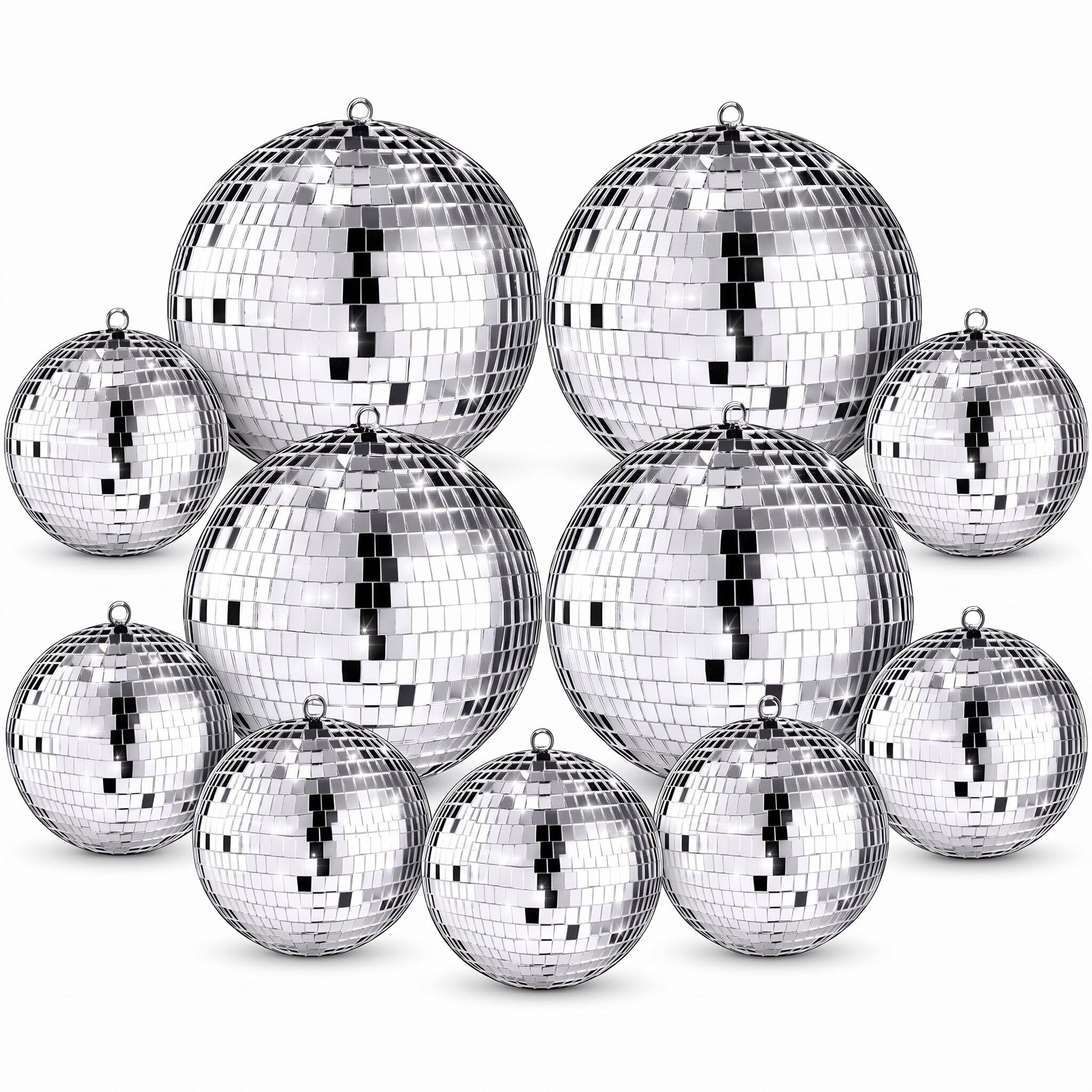 Libima 12 Pcs Silver Mirro Disco Ball Set, Multi Size, 6'', 4''