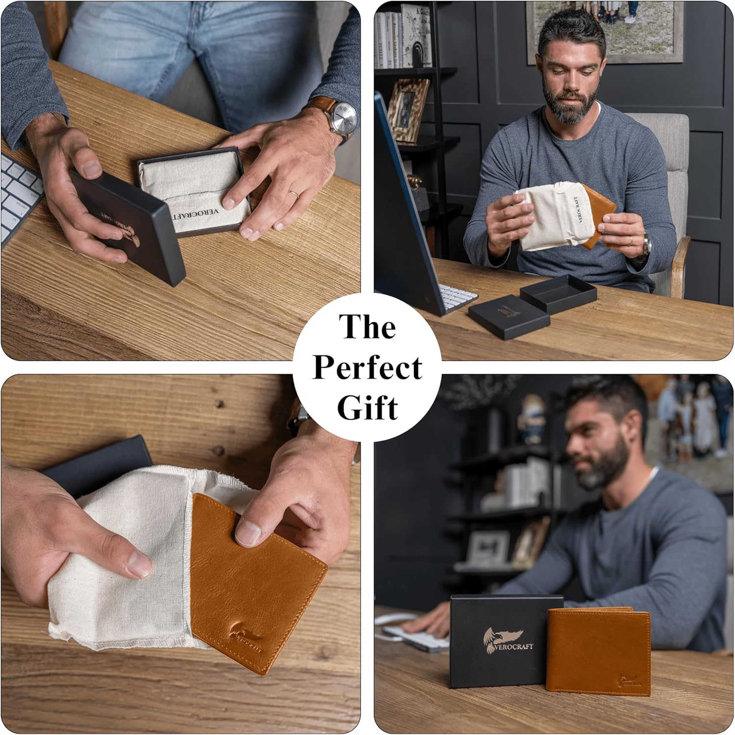 Full Grain Leather Wallet for Men - Mens Bifold Wallet RFID Blocking with Extra Capacity 10 Cards Slots with 2 ID Windows - Minimalist Mens Billfold Wallet - Mens Wallet with Gift Box - Light Brown - Image 5