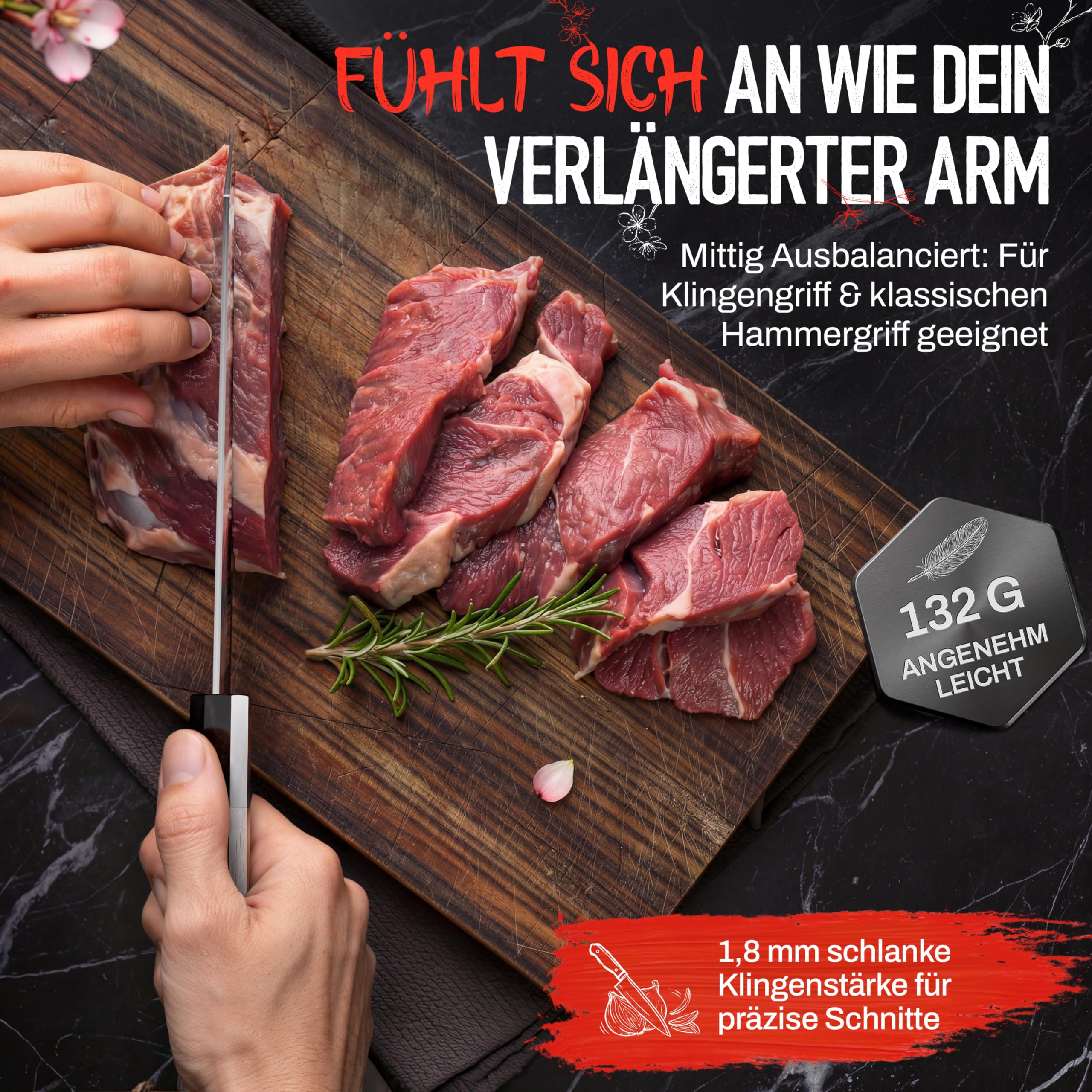 Santoku - Handgefertigtes Original-Japanisches Messer | Universalmesser, 18 cm Klinge, Schneidfreudig dünn, hohe Standzeit, nur 132 g, VG10-Edelstahl, Griff Walnussholz/Büffelhorn