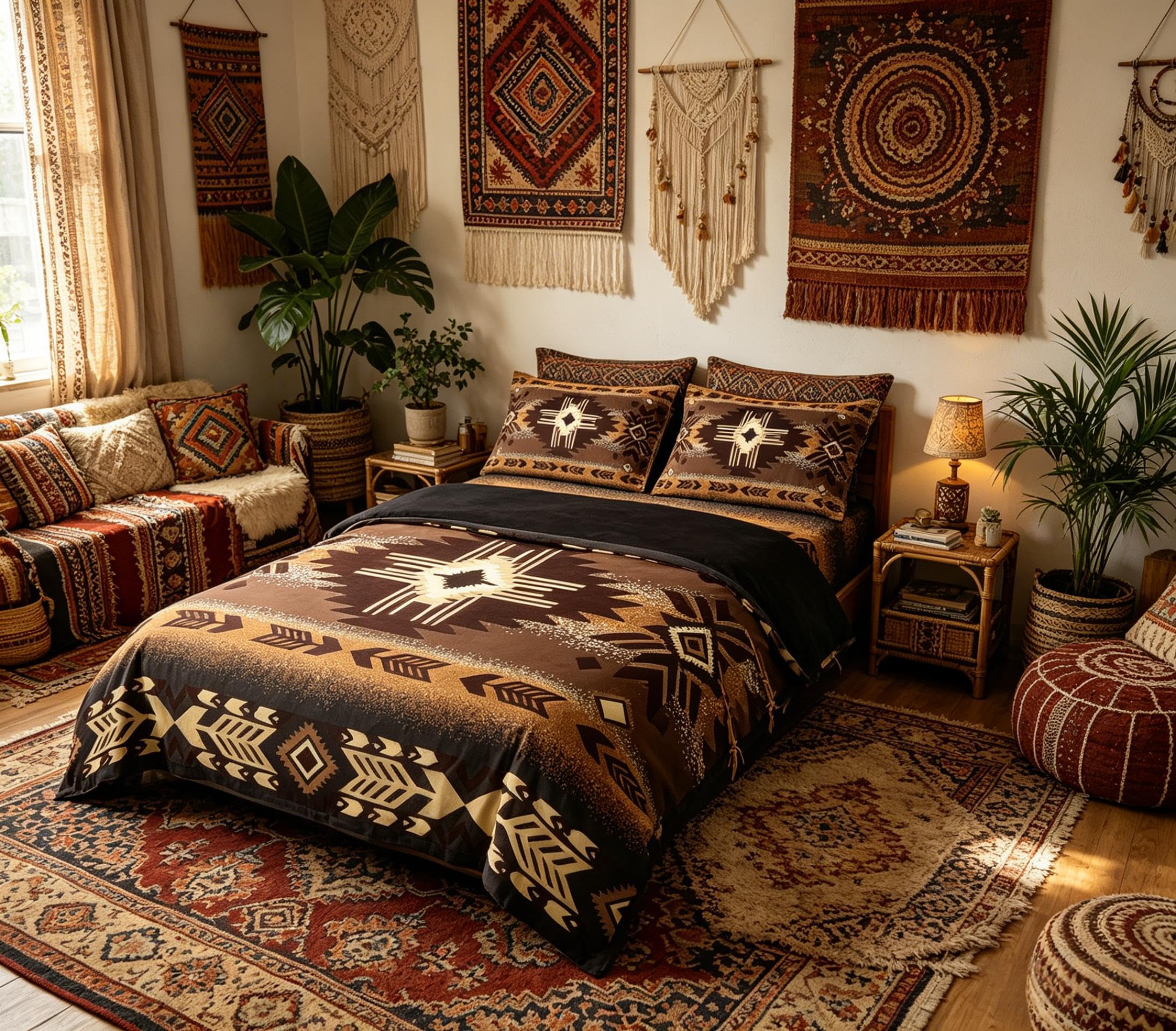 Loussiesd Southwest Native Comforter Cover Southwestern Geometric Bedding Set for Kids Girls Room Decor Western Decor Duvet Cover King Size Brown Black Tribal 3Pcs Zipper Soft โ image 1