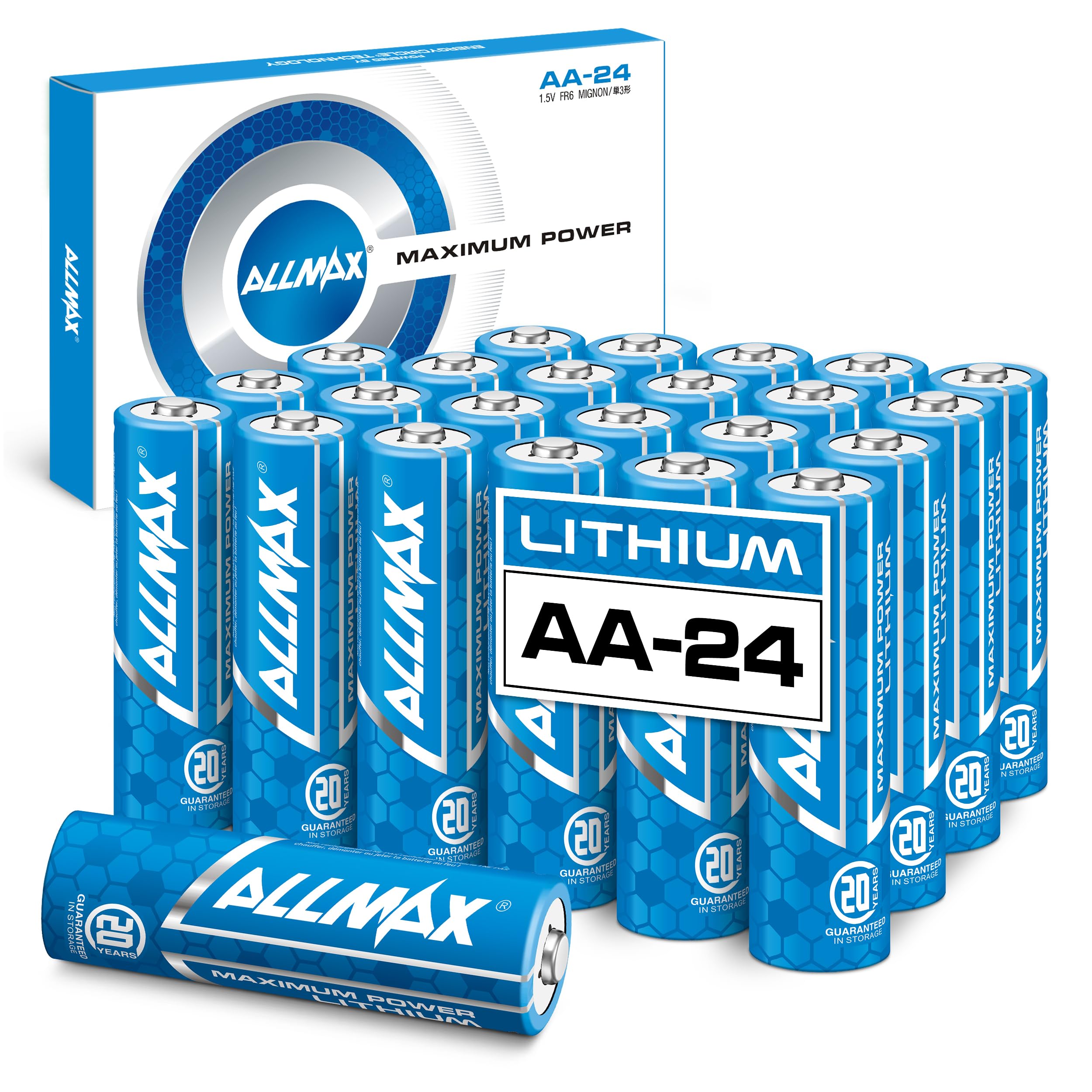 Allmax AA Lithium Batteries (24 Count) – Longest Lasting, Leakproof, 20-Year Shelf Life – Perfect for Blink Security Cameras, Smoke Detectors, and More – 1.5V