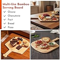 Vista 6 de Loftern Pizarra de madera de 12 pulgadas con tamaños grabados, tabla de cortar de pizza de bambú multiusos, cáscara de pizza de madera, espátula
