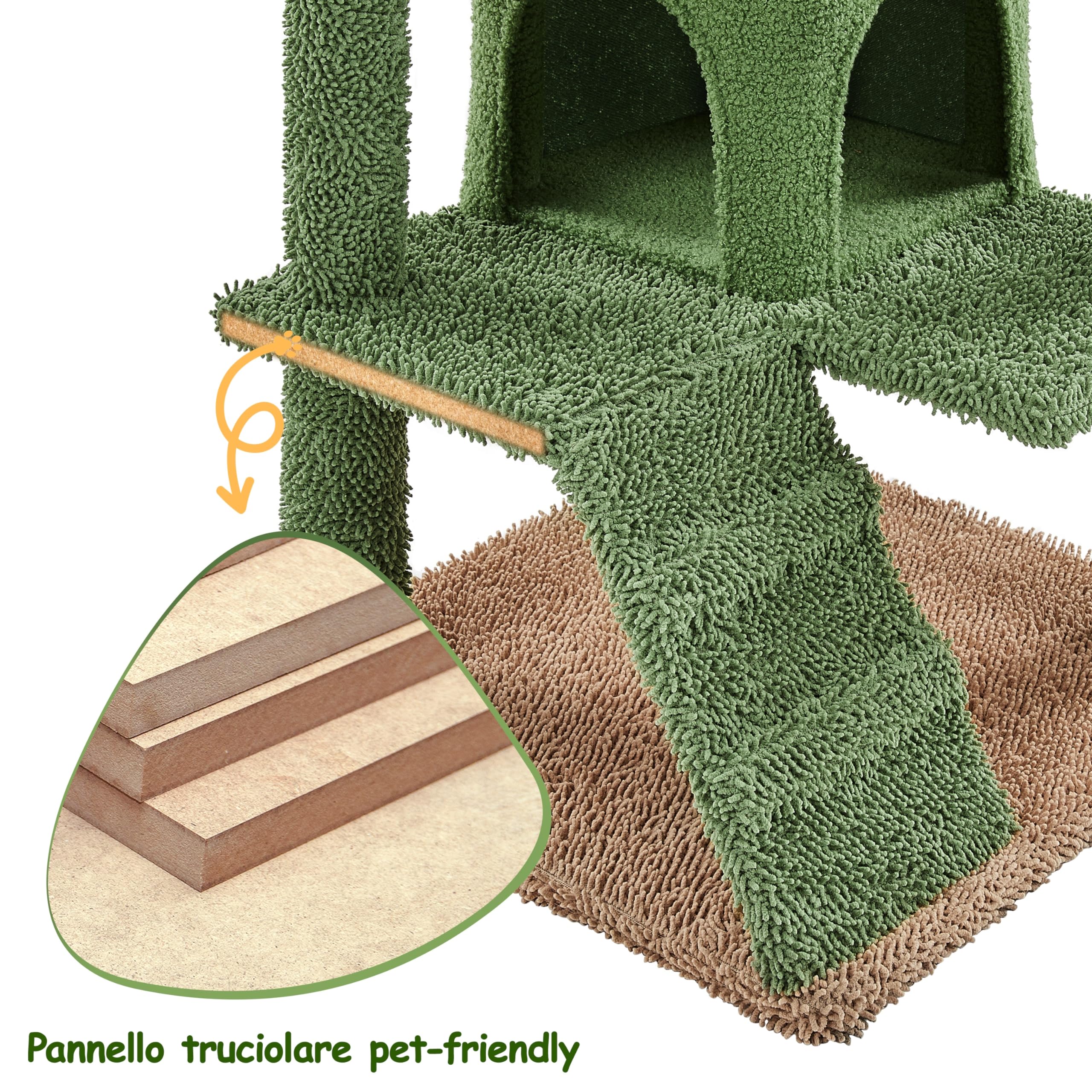 Yaheetech Albero Tiragraffi per Gatti a Forma di Cactus Condominio Palla Gioco in Truciolato e Corda di Sisal 48,5 cm × 48,5 cm × 138 cm