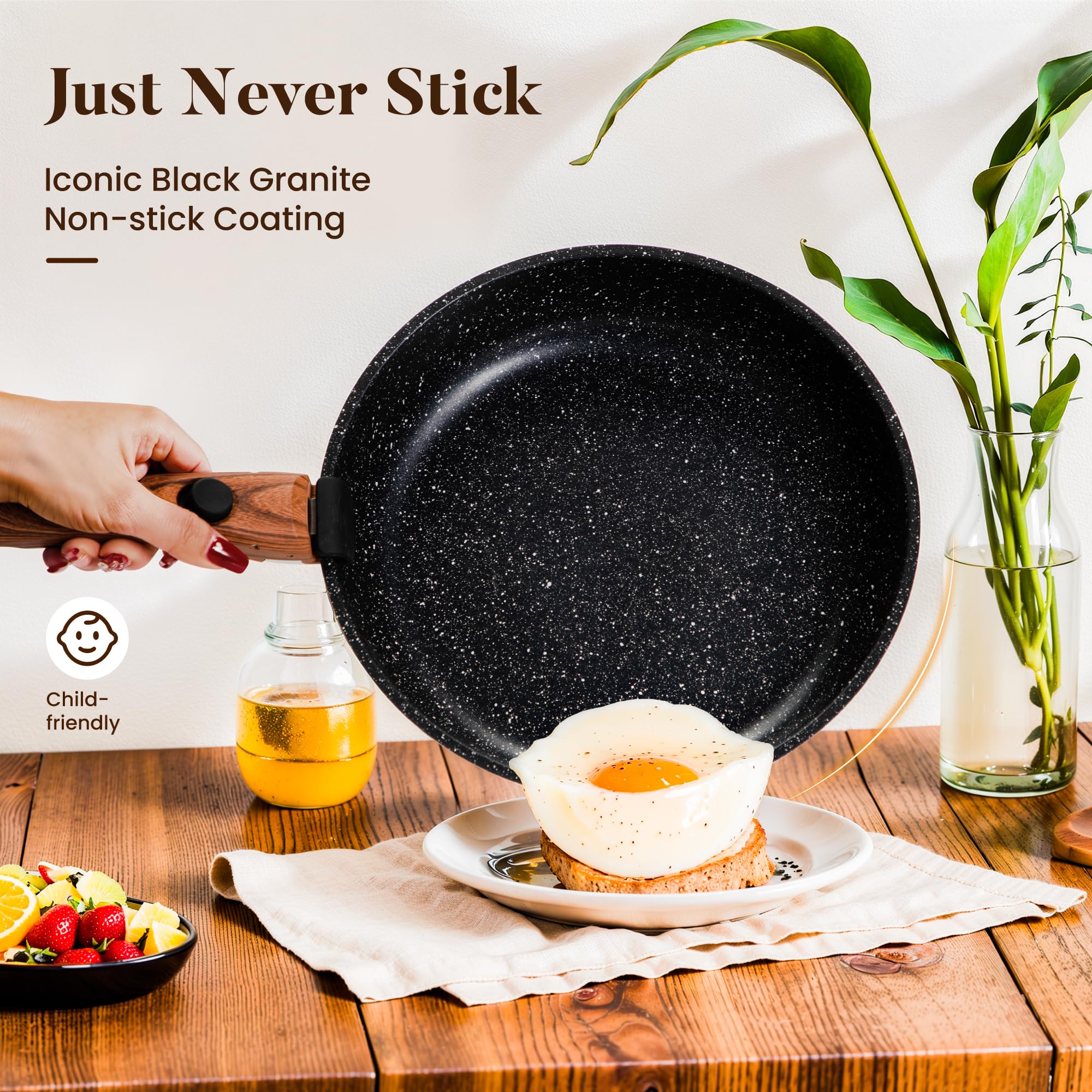 Kitchen Academy 10 PCS Batterie Cuisine Induction avec Poignée Amovible | Batterie de Cuisine Tout-Feux, Revêtement Antiadhésif en Granit Empilable Convient aux Camping-Cars et au Camping