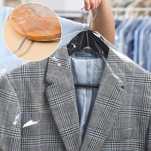 Miniatura 6 de Paquete de 100 bolsas de ropa para colgar ropa, bolsas de plástico para limpieza en seco, fundas de ropa transparentes para tintorería,