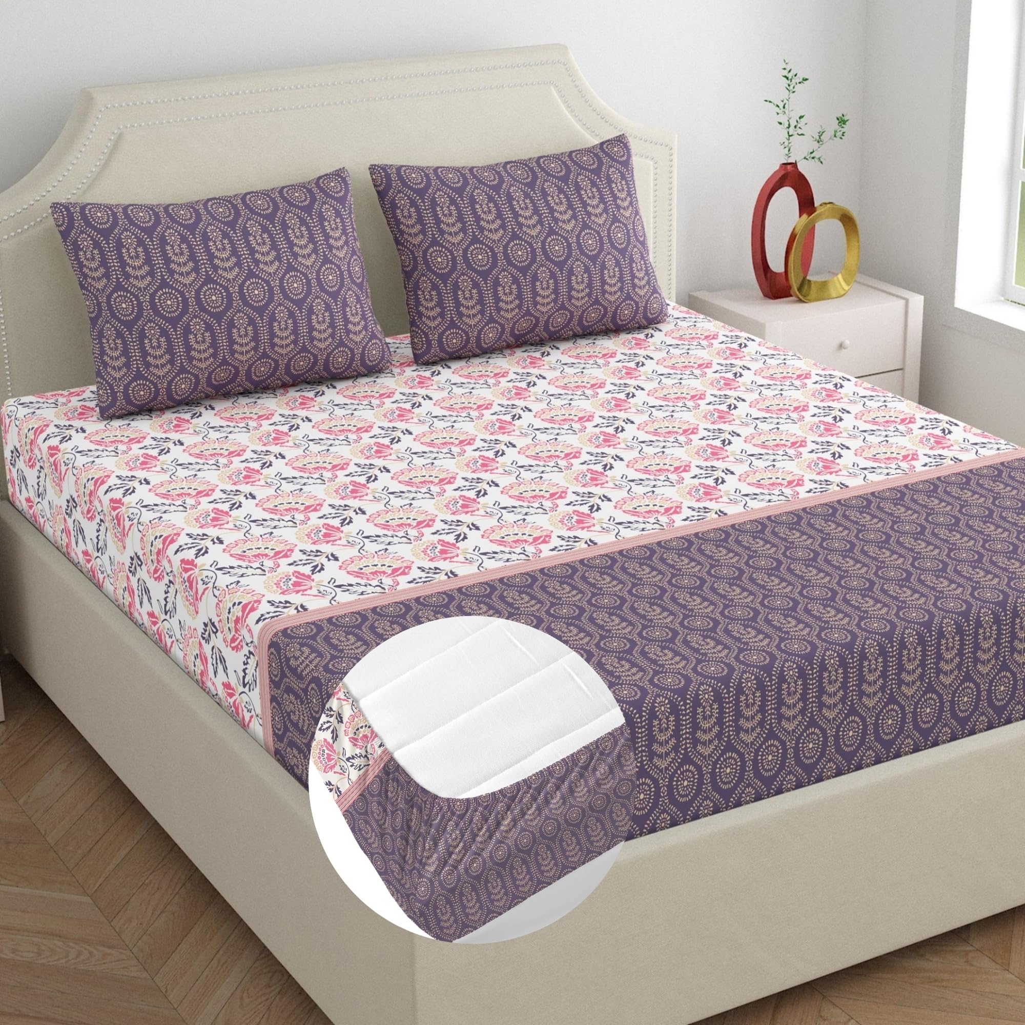 Home Ecstasy King Cotton Bedsheet Set - Light Blue -26