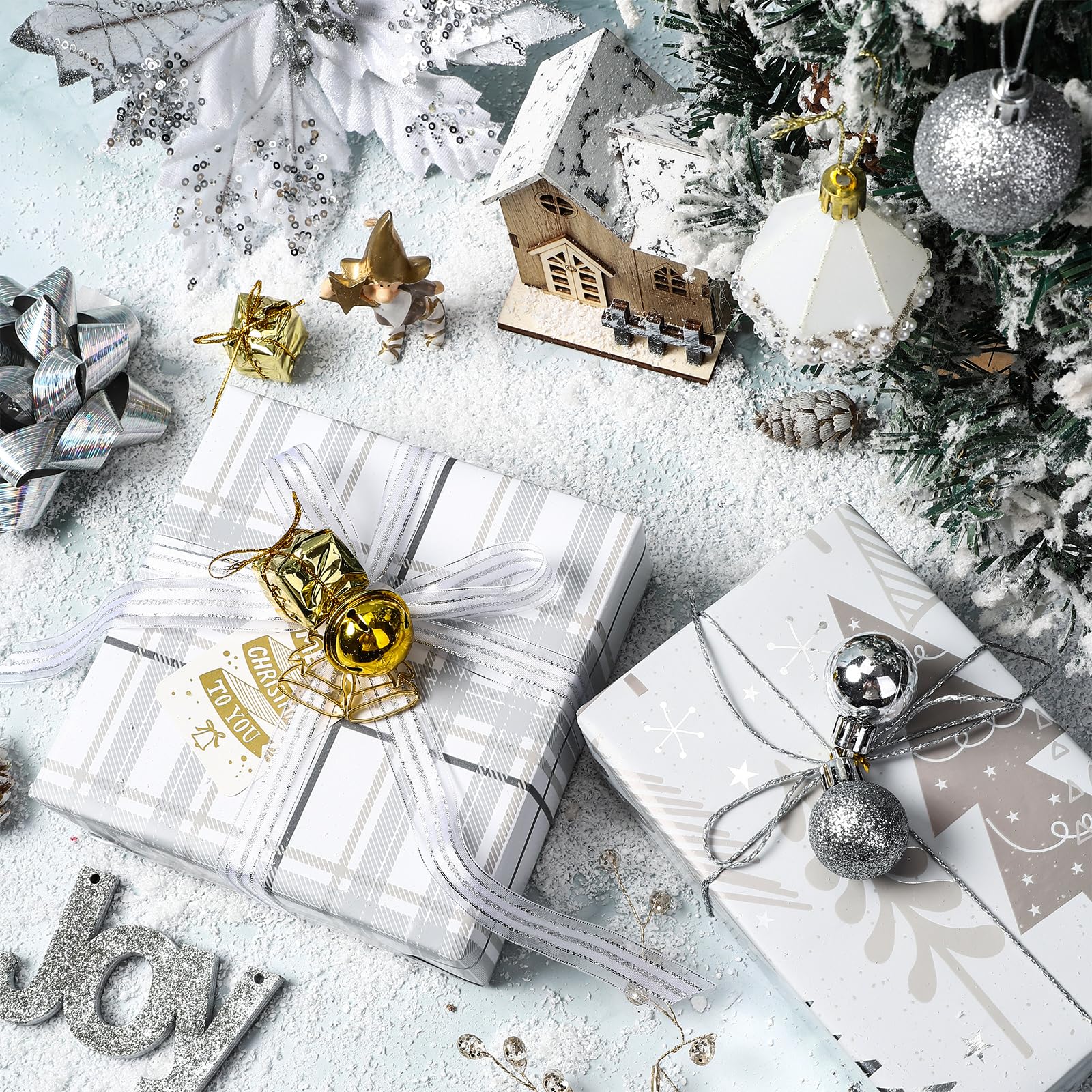 LeZakaa Wendbares Weihnachts-Geschenkpapier – Jumbo-Rolle – Weihnachtsbaum und Gitter – 61 cm x 30 m (200 m²)