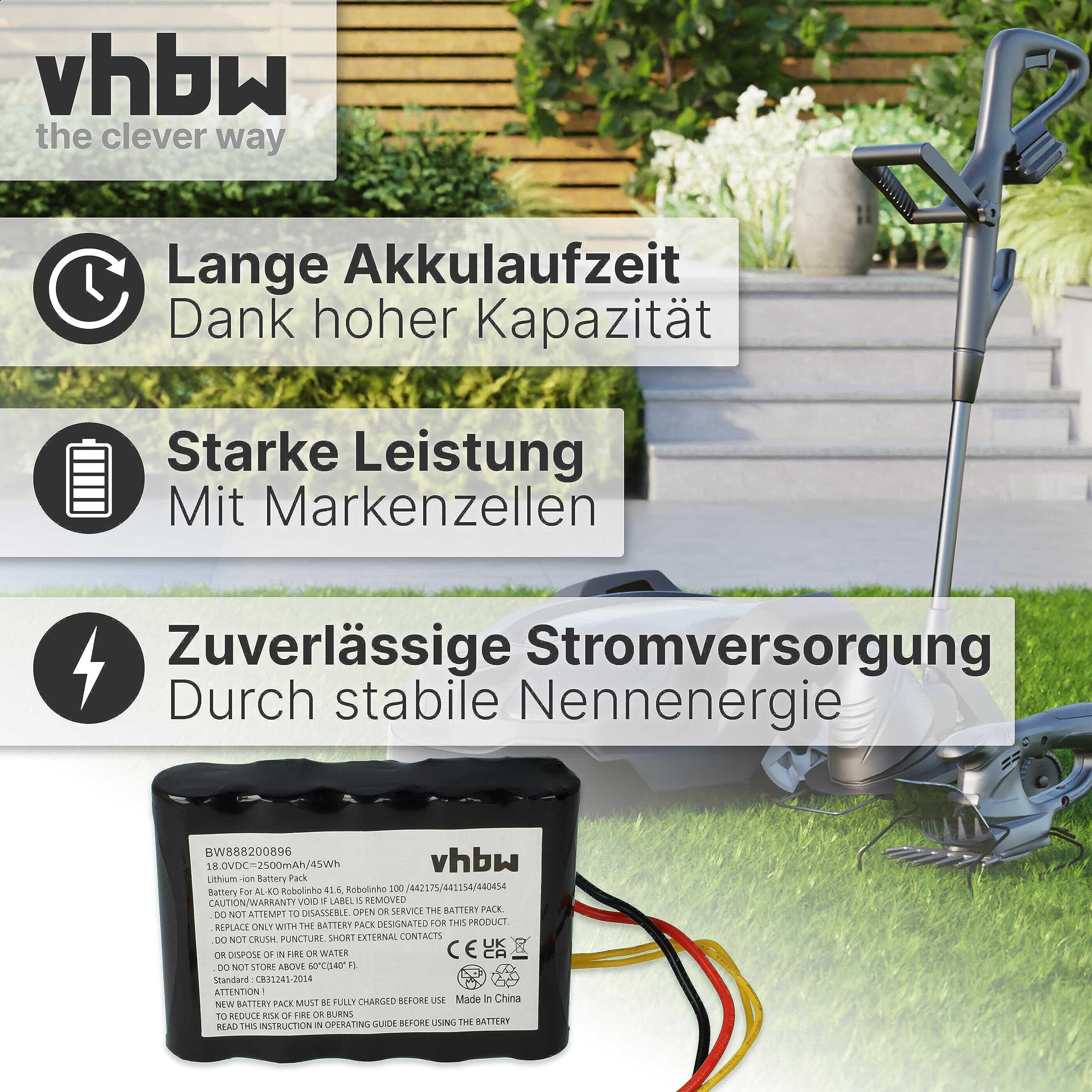 vhbw 1 x akumulator kompatybilny z AL-KO Robolinho 700 I, 550 W, 800 W, 700 W, 822 W, 500 I, 500 W, 500 IW 2500 mAh 18 V litowo-jonowa