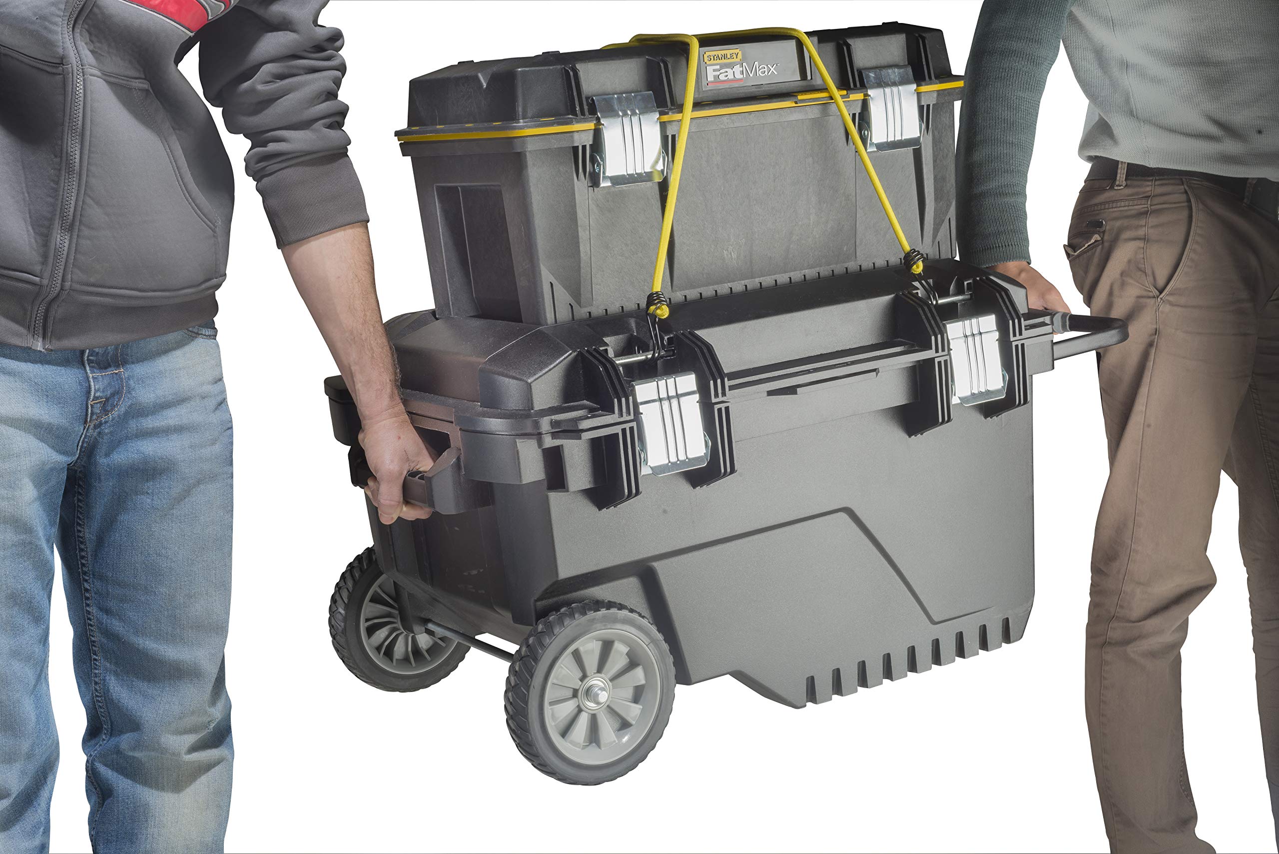 Stanley FatMax Mobile Werkzeugbox/Werkzeugbehälter (Koffer mit hohem Volumen 90 Liter, Kunststoffbox mit Vertiefung im Deckel, Metallverstrebungen) FMST1-73601