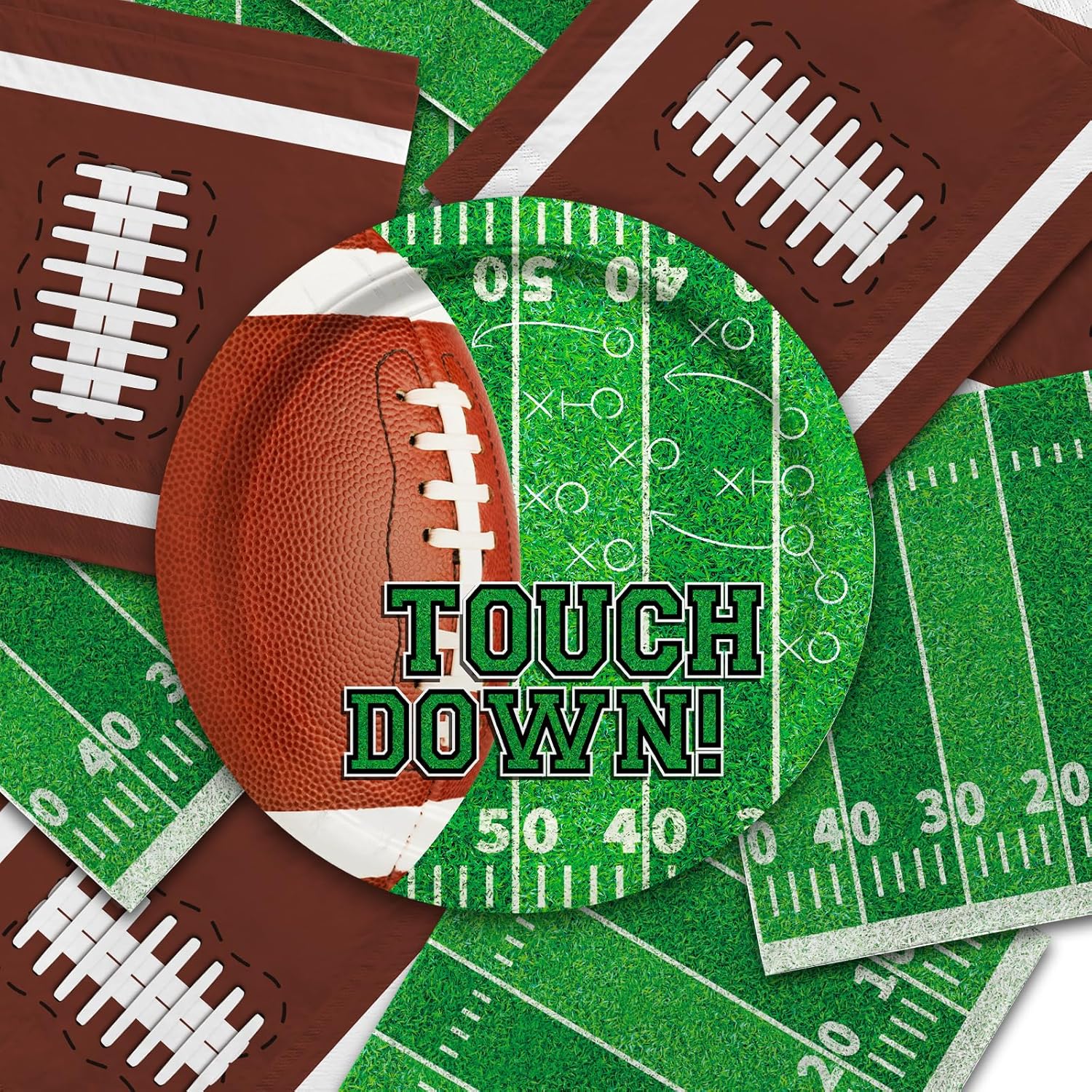 Football Party Supplies Kit Serve 50,Includes Touchdown Dinner Plates, Dessert Plates and Napkins for Football Birthday Party Football Game Day Tailgate Party Decorations - Image 7