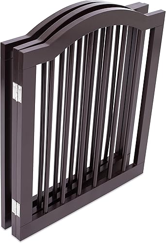 Miniatura 8 de INTERNET'S BEST Puerta para perros con parte superior arqueada, 3 paneles, barrera de madera para mascotas de 24 pulgadas de alto para perros o