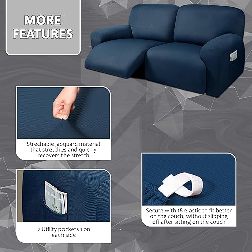 Miniatura 3 de ULTICOR Funda de sofá reclinable extra ancha de 75 a 100 pulgadas, funda de sofá reclinable de 2 plazas, tela de hilo de 6 piezas, fundas de sofá