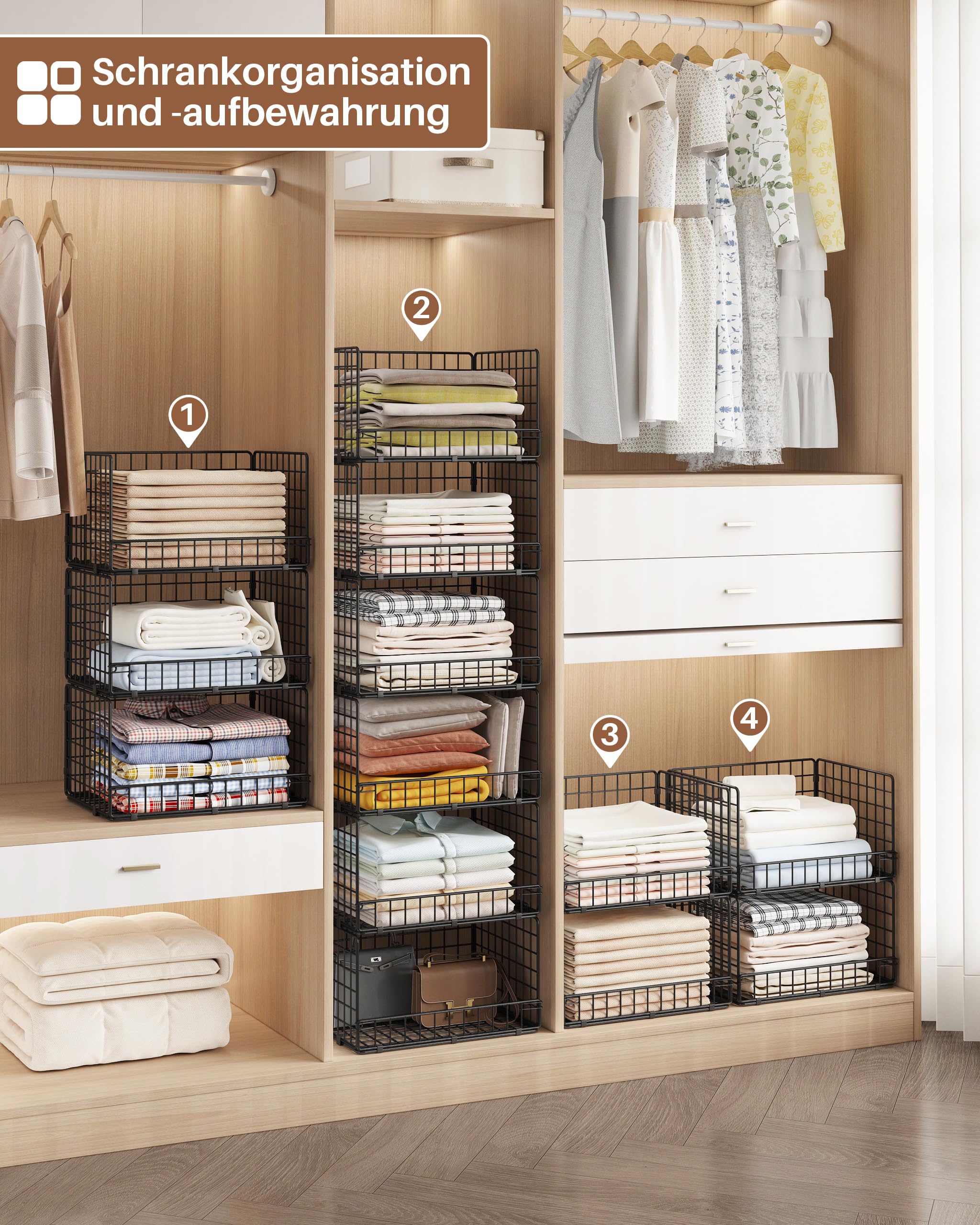 UMDONX 4 Stück Stapelbare Schrank-Organizer, Schwarz