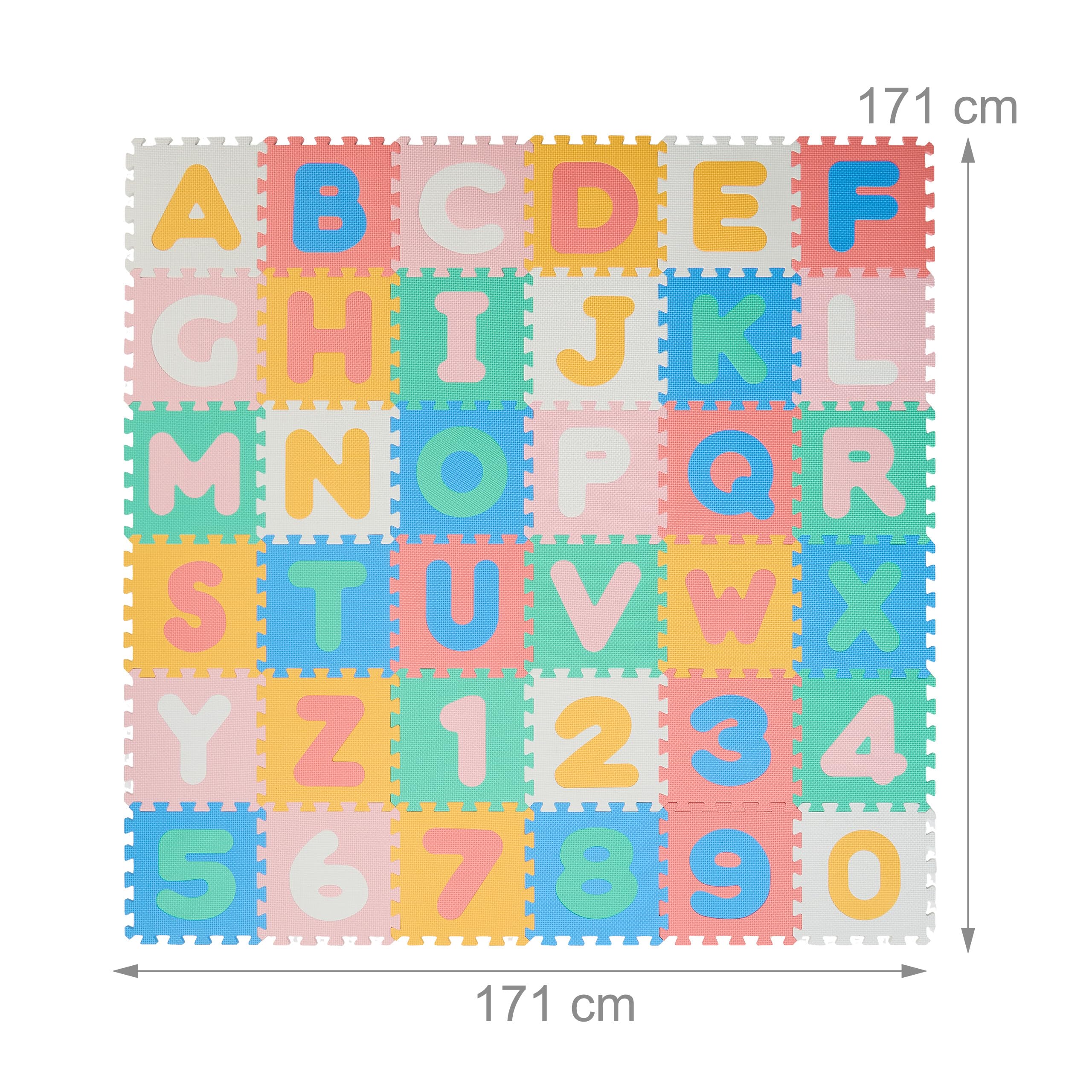 Relaxdays Tappeto Gioco Bambini Puzzle 36 Tappetini Lettere ABC Numeri 171x171 cm Senza BPA Colorato