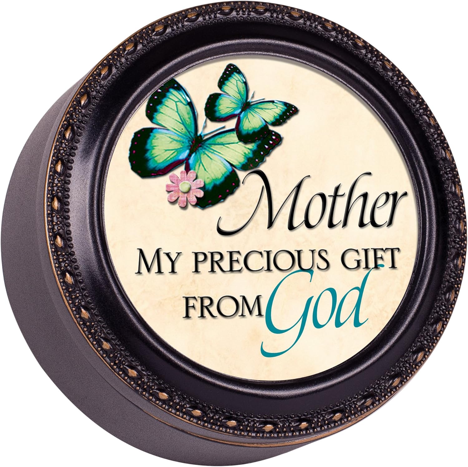 Cottage Garden Mother Precious Gift from God Black Rope Trim Petite Round Jewelry and Keepsake Box