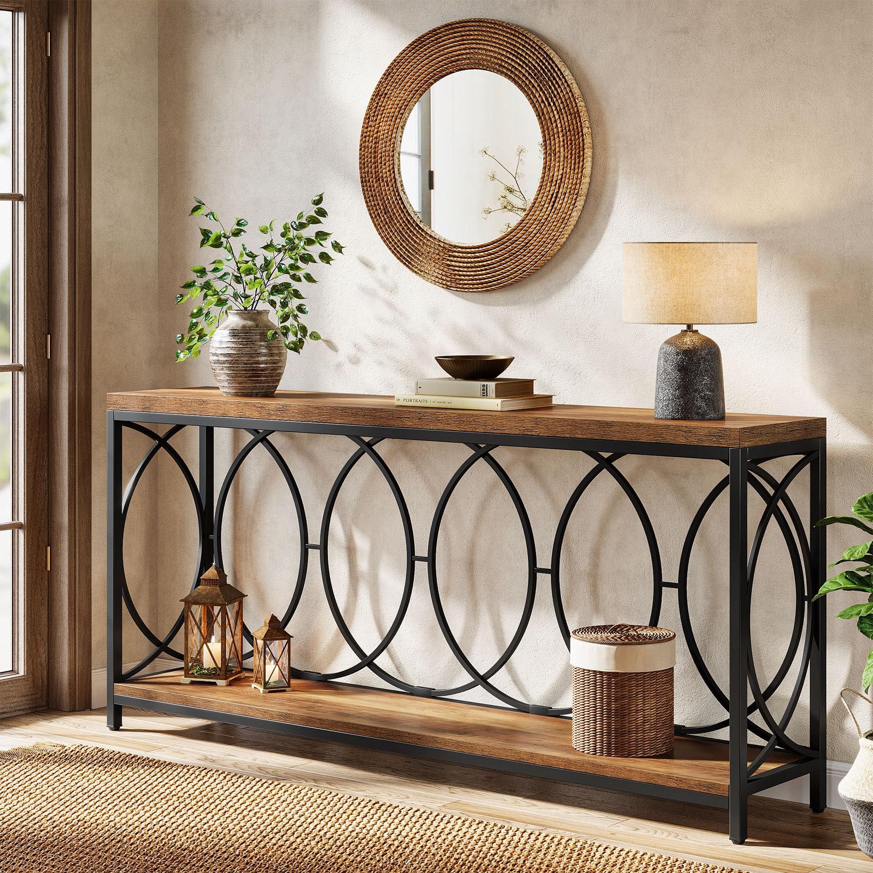 Tribesigns 70.9-Inch Extra Long Console Table, 2-Tier Industrial Table Behind Couch with Storage Shelf, Narrow Entryway Console for Living Room,