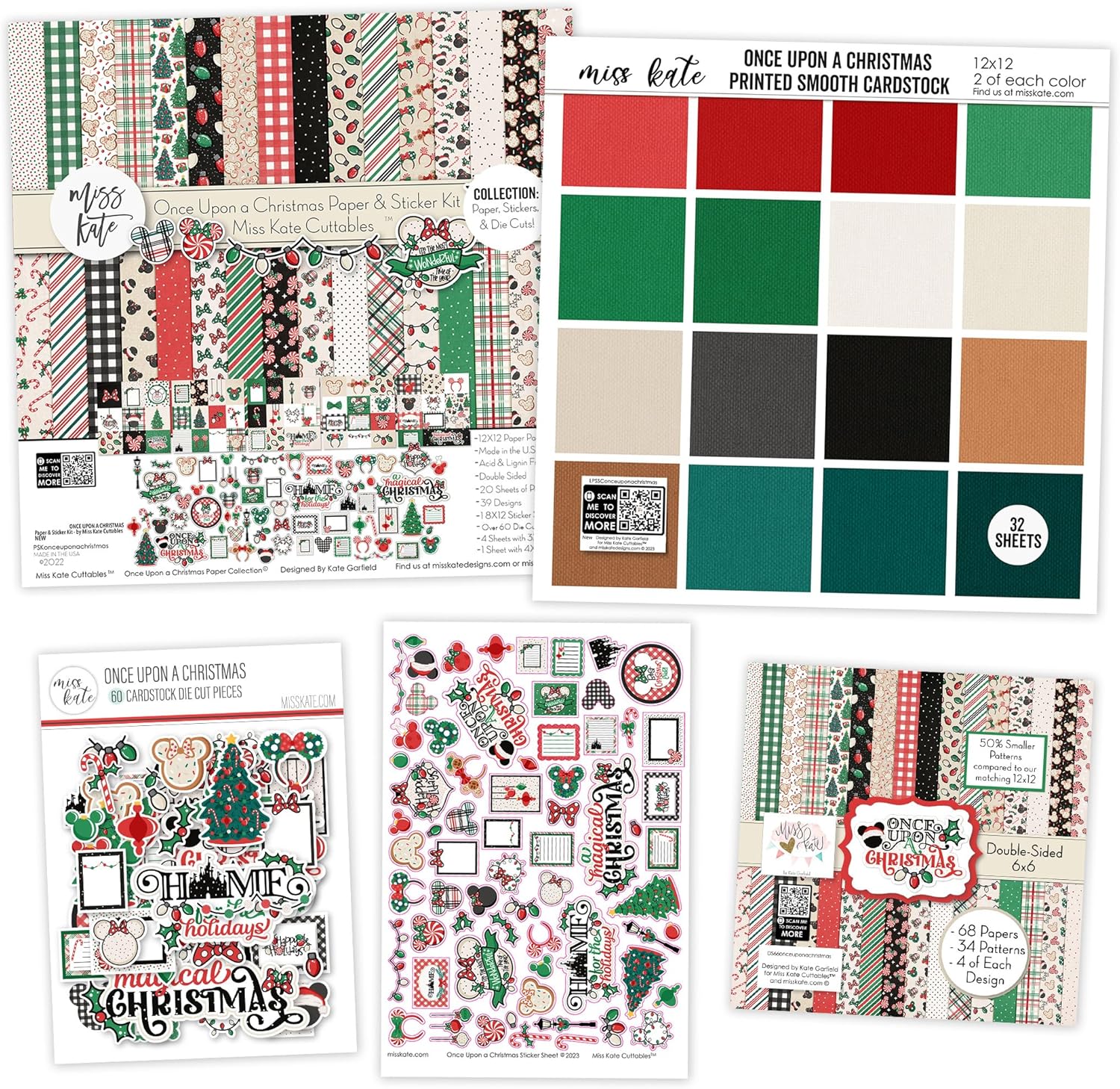 Bundle – Once Upon a Christmas - for Disneyland Walt Disney World - 20 12x12 Double-Sided Paper, Die Cuts, Stickers, 64 6x6 Paper, 32 Car DStok - Scrapbooking Card Making DIY Crafts by Miss Kate