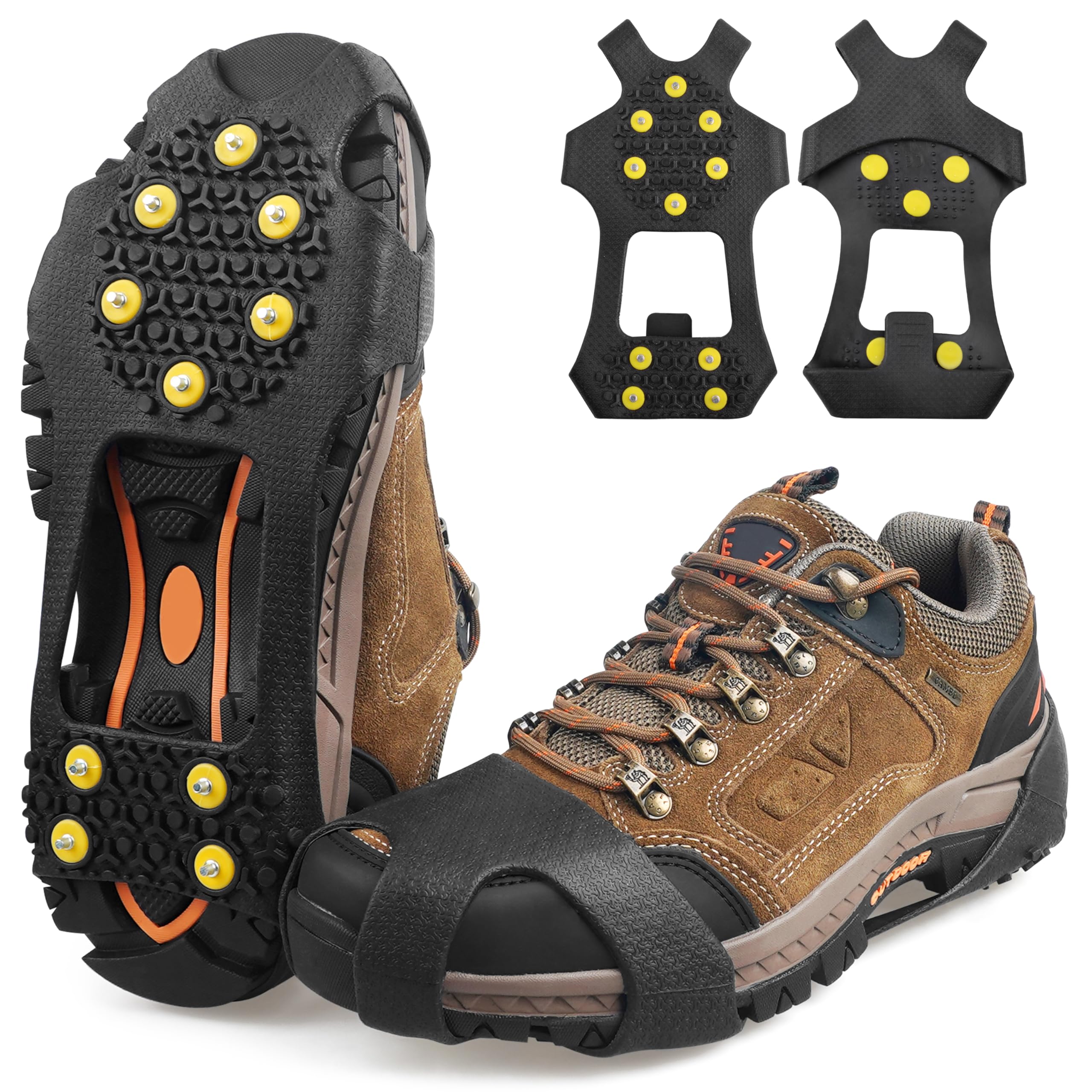Ice Cleats Snow Traction Cleats for Shoes and Boots,10-Studs Anti-Slip Ice Grippers Rubber Crampons Cleats for Walking on Snow and Ice Slip-on Stretch