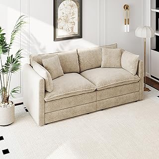 Aoowow Modular Sectional Sofa Modern Convertible Loveseat Couch,77.16 Inch Deep 2-Seater Sofas Comfy Chenille Cloud Sofas and Couches with Pillows for Living Room Apartment(Camel)