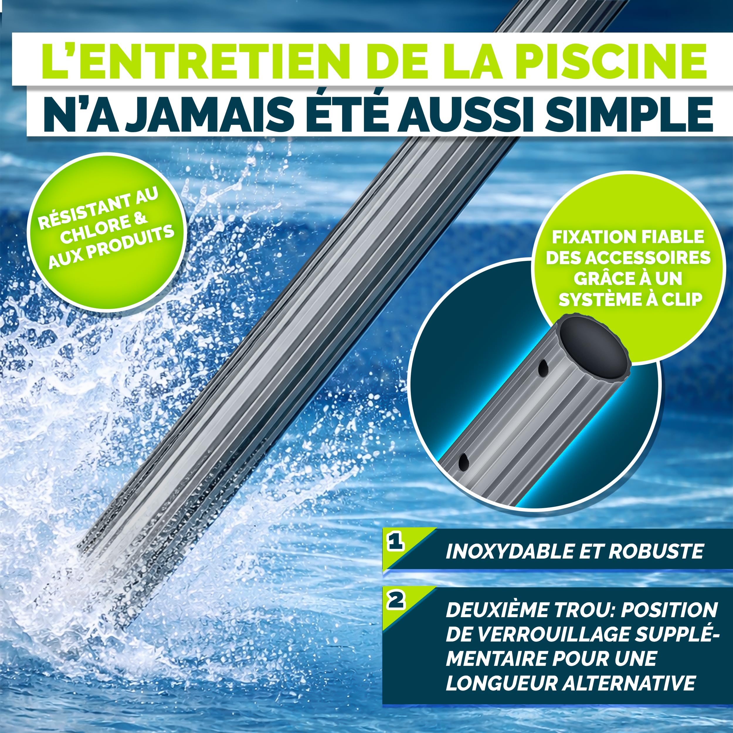 tillvex Barre Télescopique en Aluminium 1,20-3,60 m | Perche Alu Régable et Extensible per Nettoyage de Piscine, Surfaces | avec 3 Parties (Anthracite)